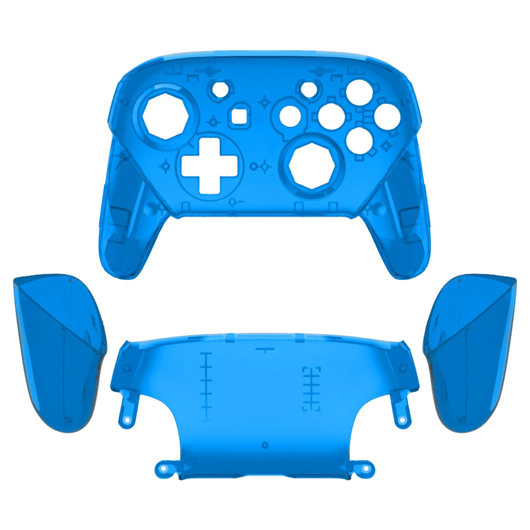 eXtremeRate Octagonal Gated Sticks Design Replacement Full Set Shell Faceplate Backplate Handles for Nintendo Switch Pro - Clear Blue - Image 3