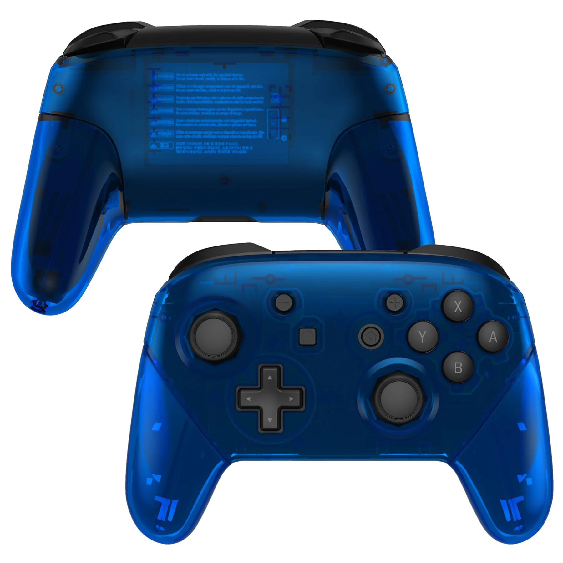 eXtremeRate Octagonal Gated Sticks Design Replacement Full Set Shell Faceplate Backplate Handles for Nintendo Switch Pro - Clear Blue - Image 4