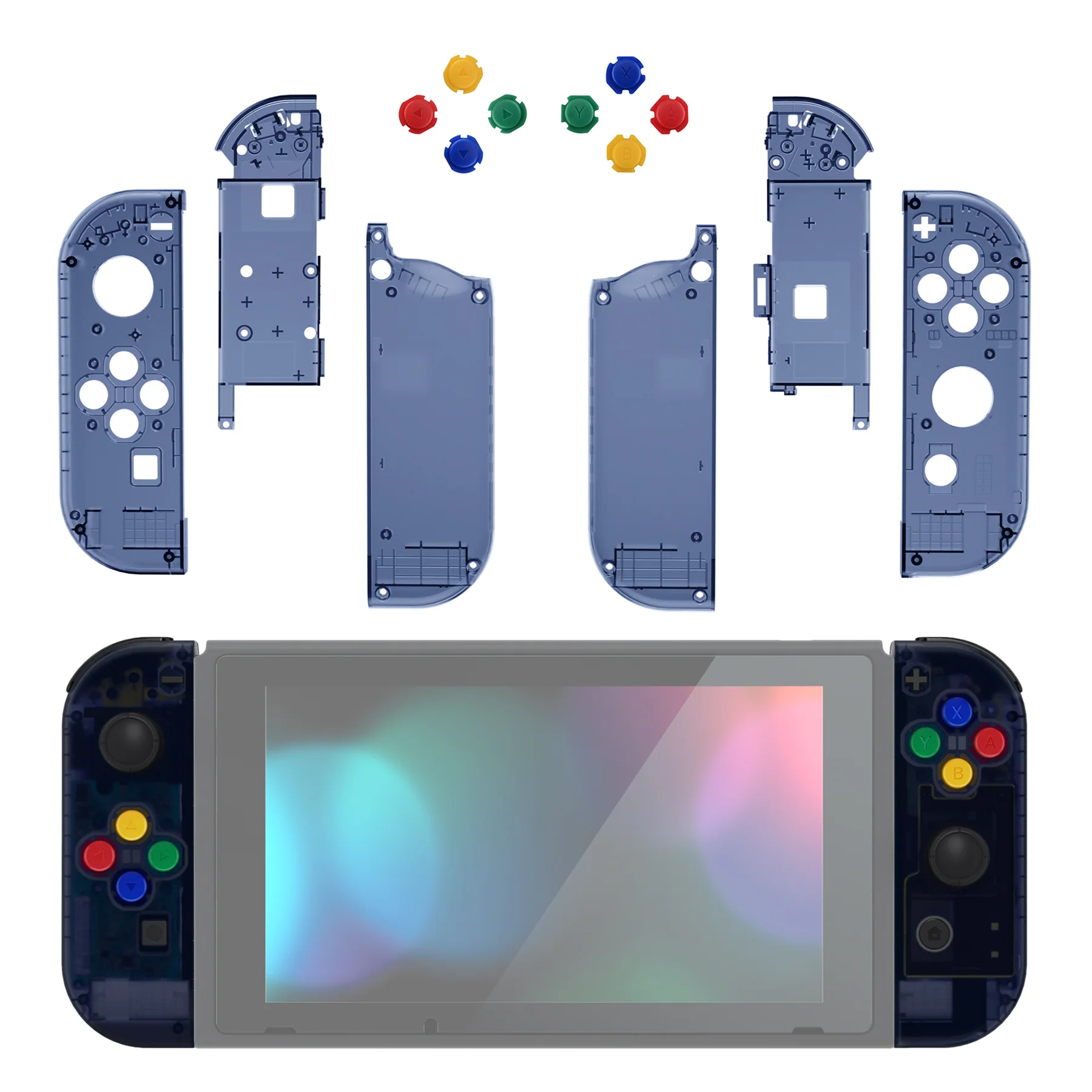 eXtremeRate Replacement Full Set Shell Case with Buttons for Joycon of NS Switch - Clear Deep Ocean Blue - Image 3