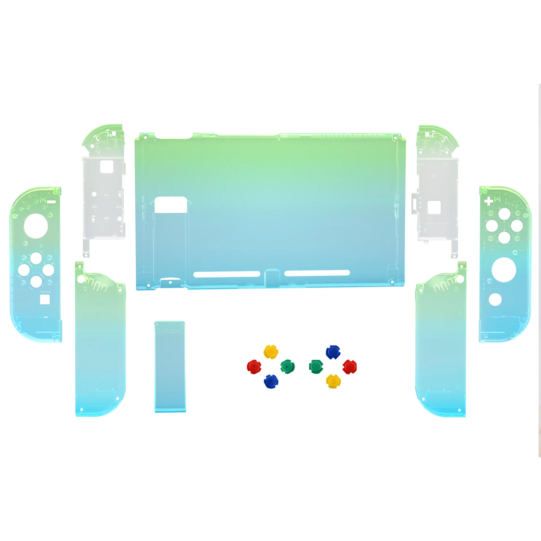 eXtremeRate Replacement Full Set Shells with Buttons for Nintendo Switch - Clear Gradient Translucent Green Blue - Image 2