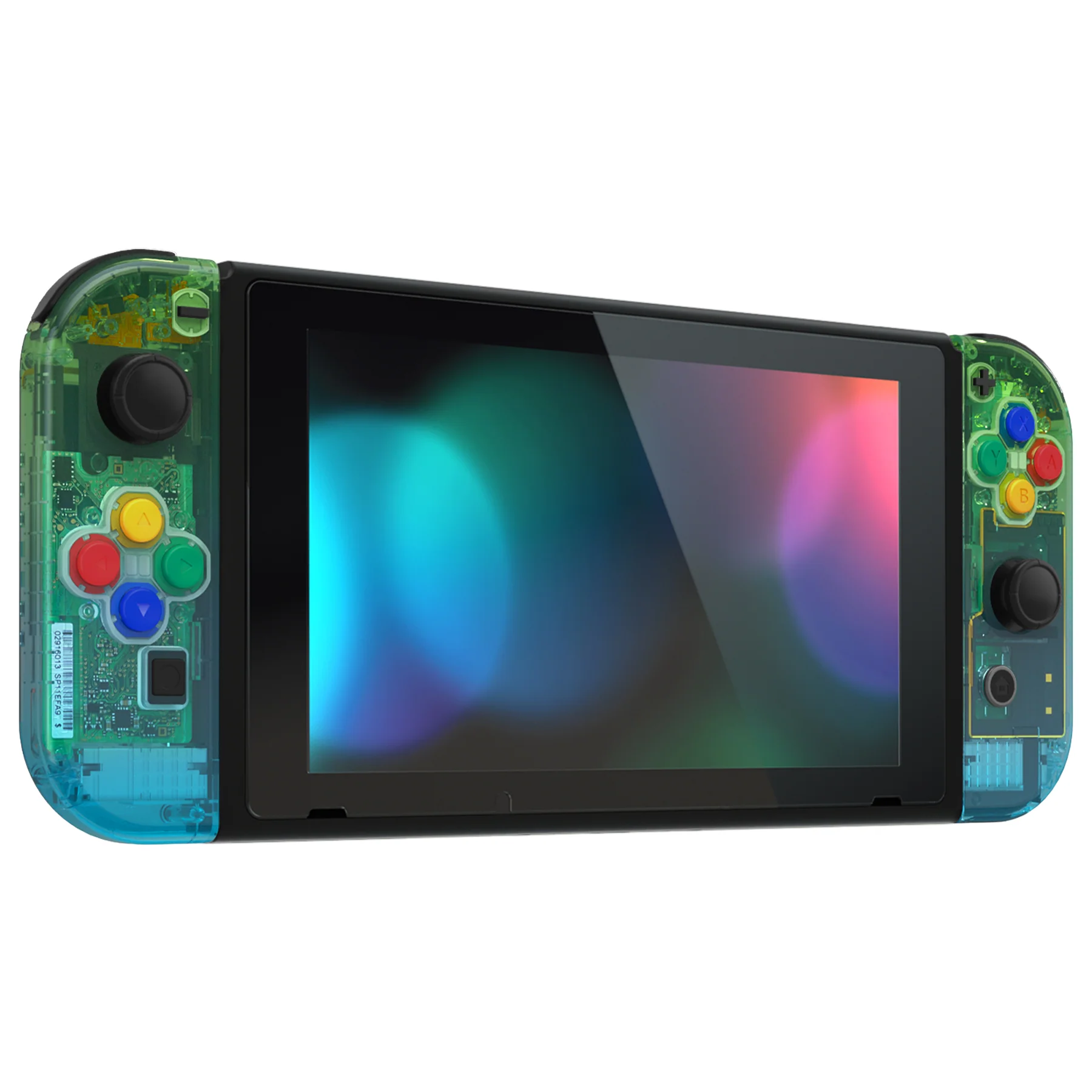 eXtremeRate Replacement Full Set Shells with Buttons for Nintendo Switch - Clear Gradient Translucent Green Blue - Image 4