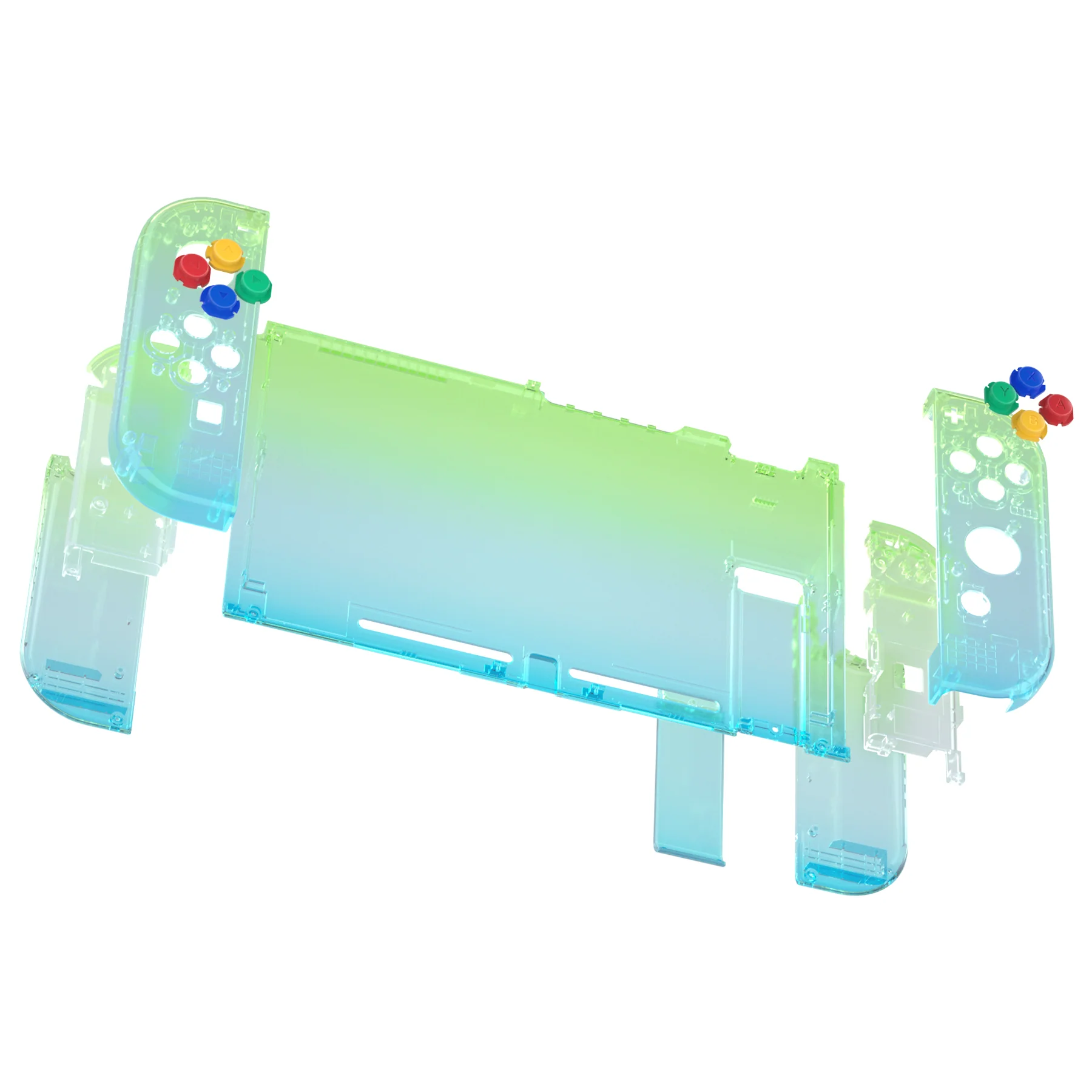 eXtremeRate Replacement Full Set Shells with Buttons for Nintendo Switch - Clear Gradient Translucent Green Blue - Image 8