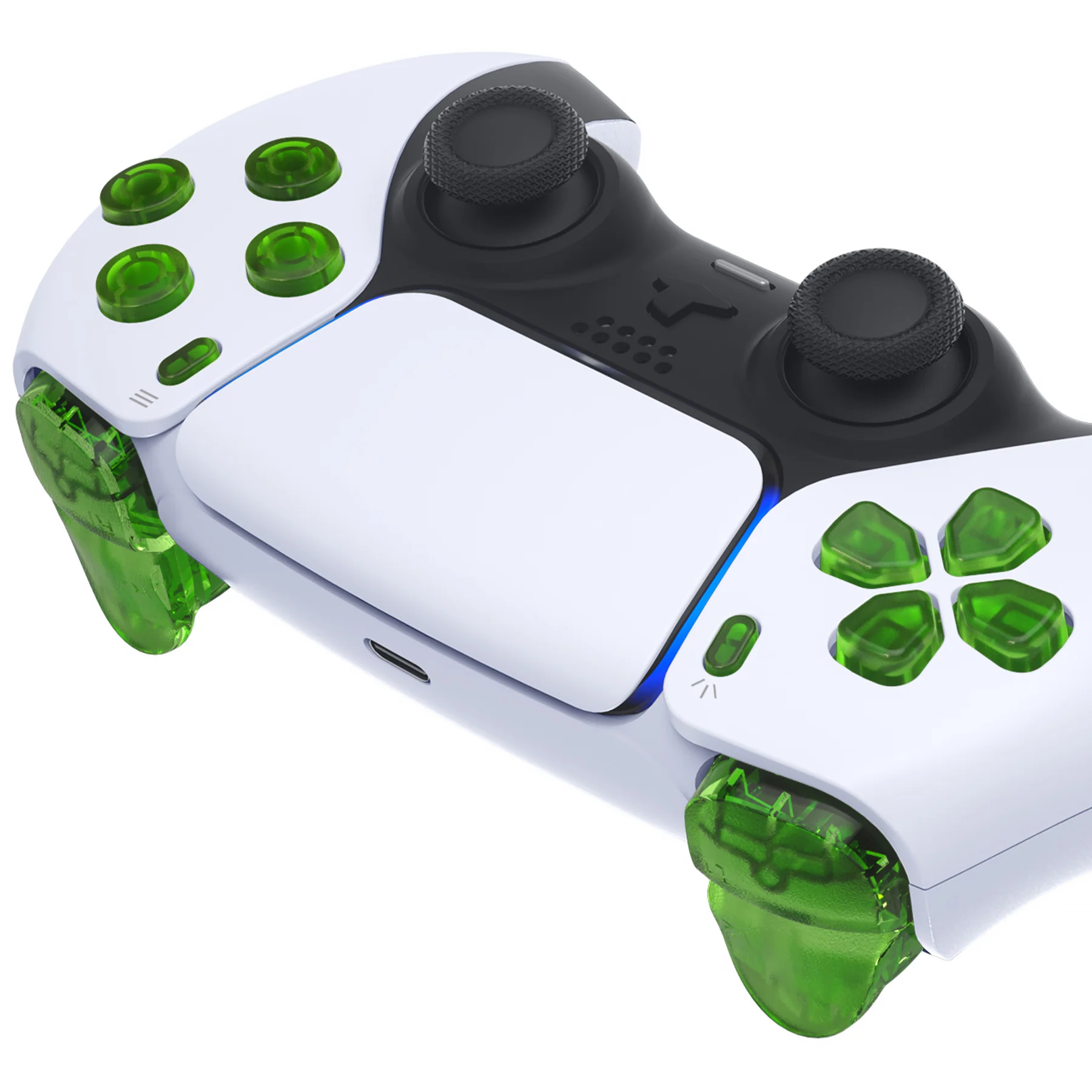 eXtremeRate Replacement Full Set Buttons Compatible with PS5 Controller BDM-030/040/050/060 - Clear Green - Image 7