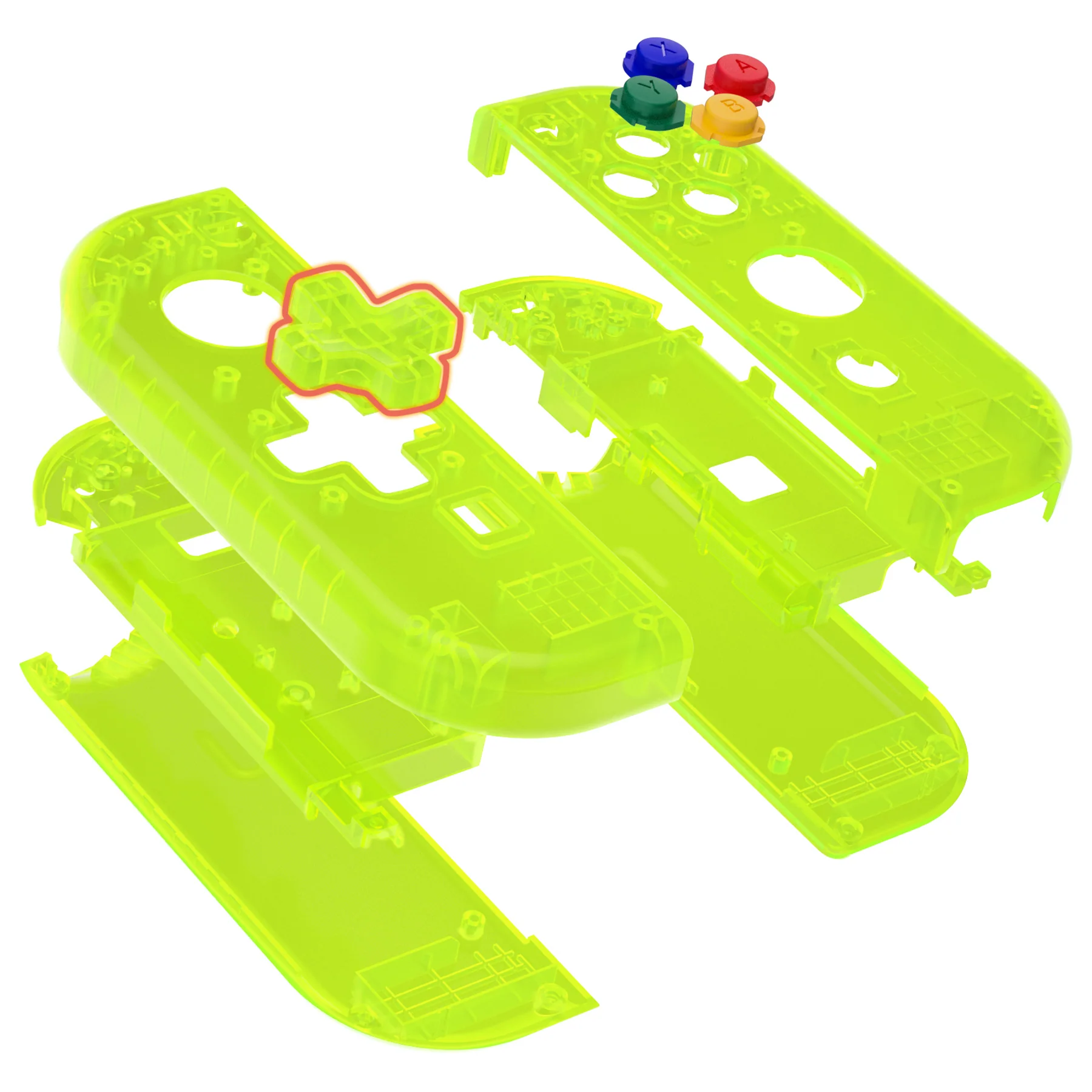 eXtremeRate Dpad Version Replacement Full Set Shell Case with Buttons for Joycon of NS Switch - Clear Lime Green - Image 12