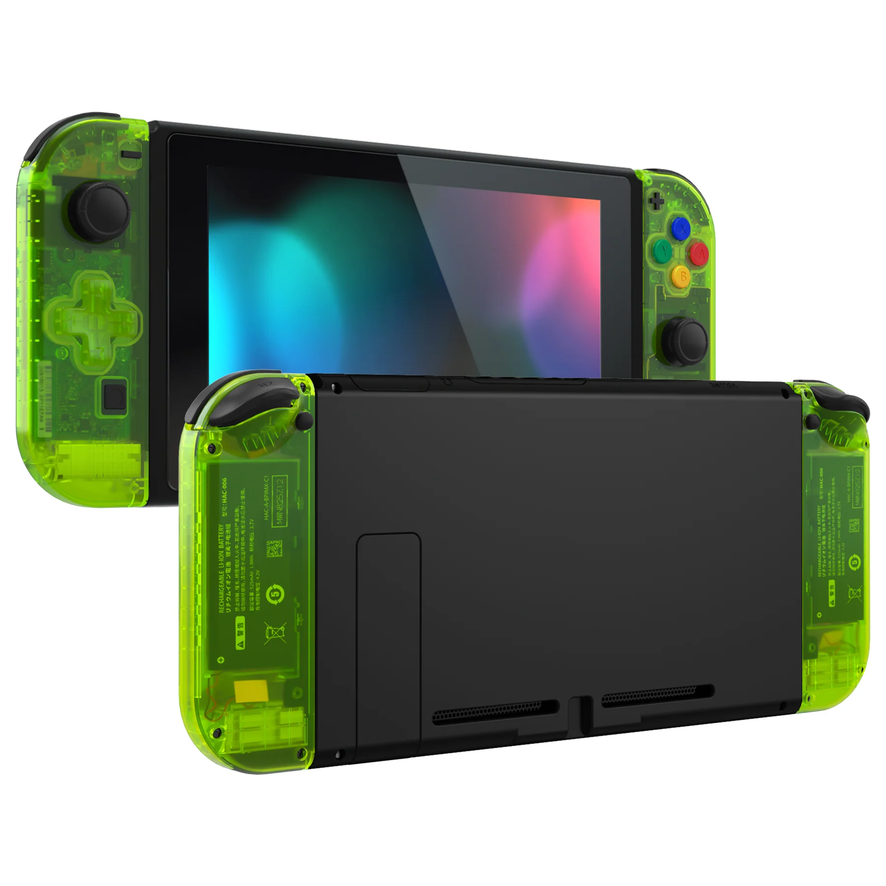 eXtremeRate Dpad Version Replacement Full Set Shell Case with Buttons for Joycon of NS Switch - Clear Lime Green - Image 4