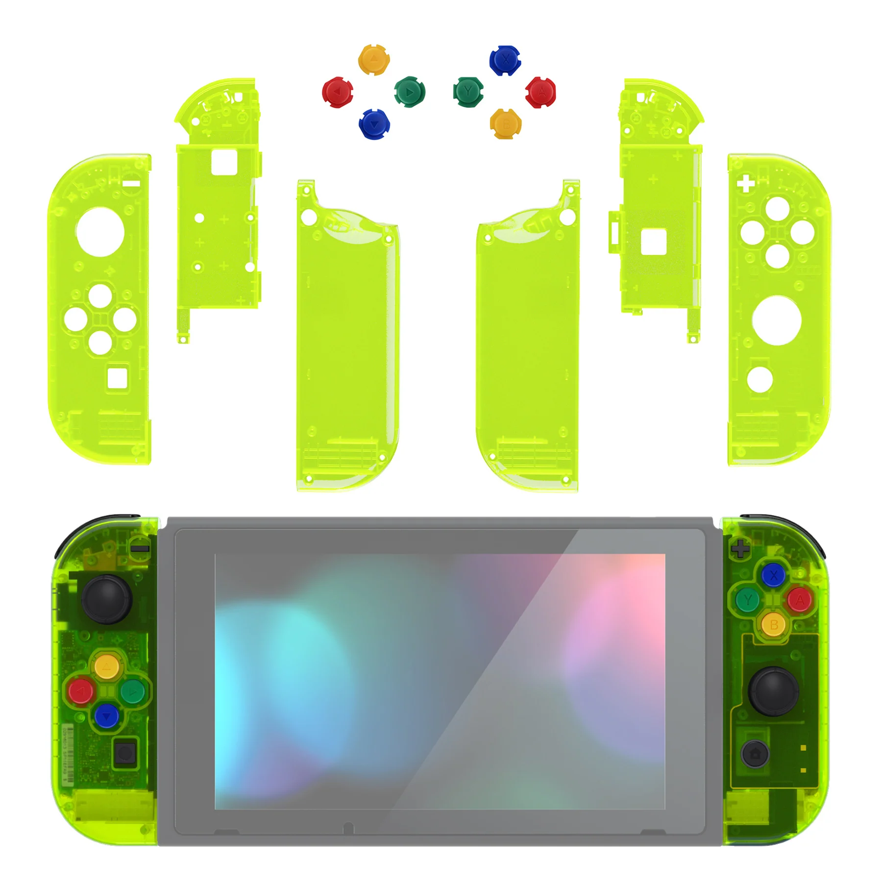 eXtremeRate Replacement Full Set Shell Case with Buttons for Joycon of NS Switch - Clear Lime Green - Image 3