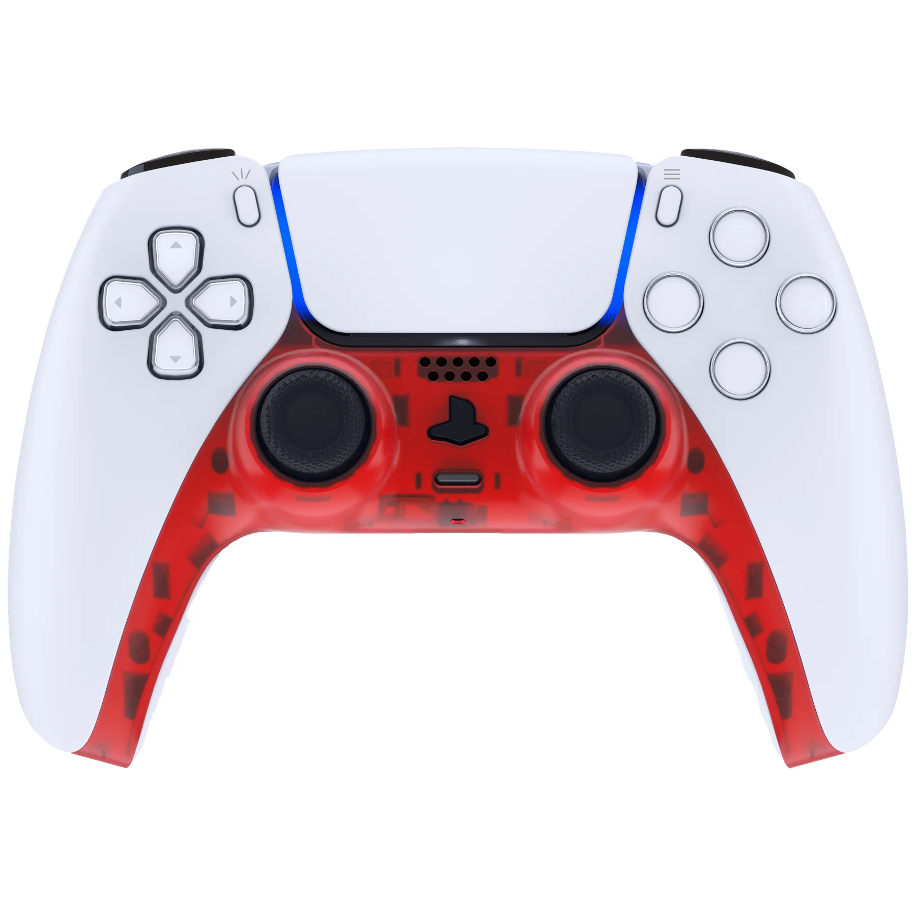 eXtremeRate Replacement Decorative Trim Shell with Accent Rings Compatible with PS5 Controller BDM-010/020/030/040/050 - Clear Red - Image 2