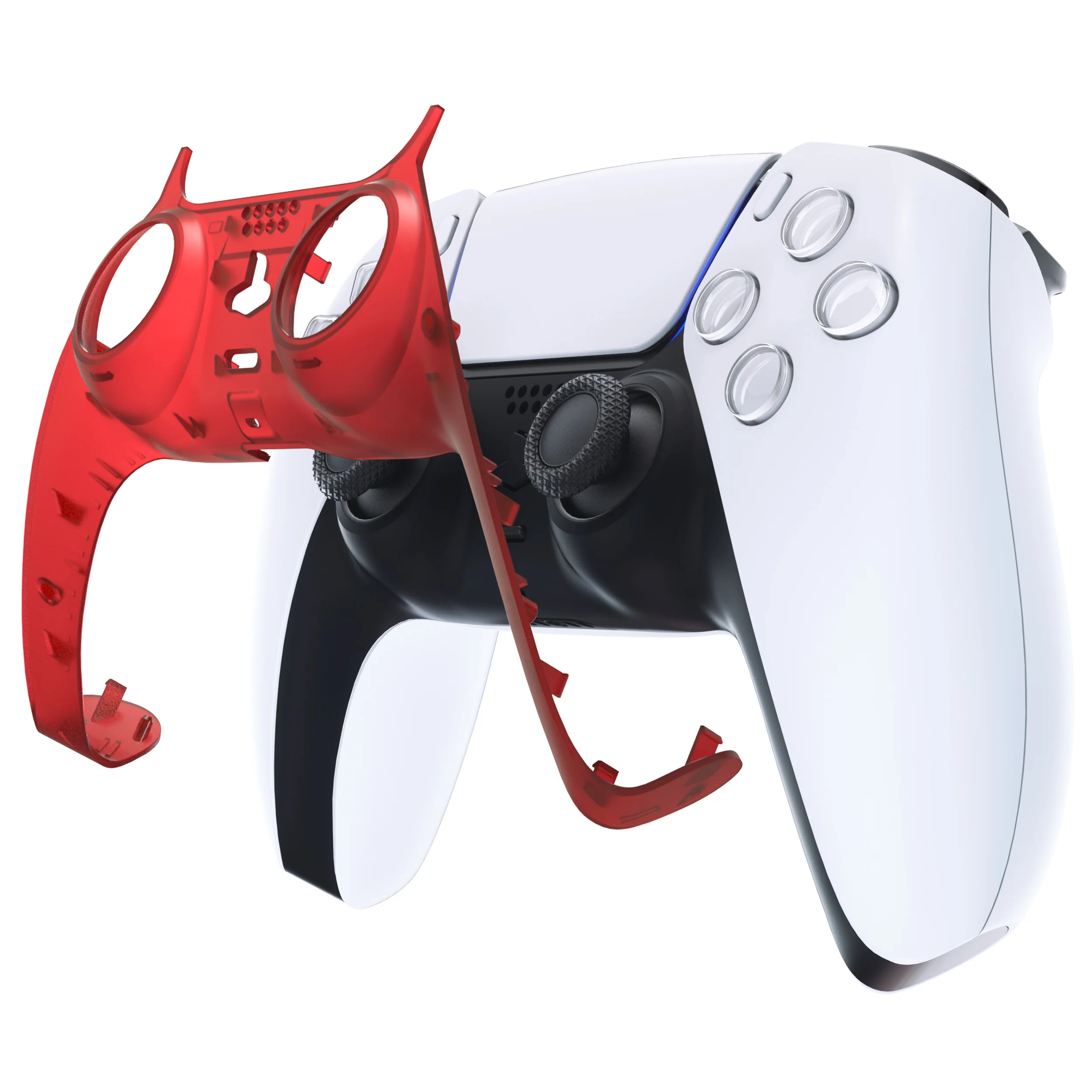 eXtremeRate Replacement Decorative Trim Shell with Accent Rings Compatible with PS5 Controller BDM-010/020/030/040/050 - Clear Red - Image 7