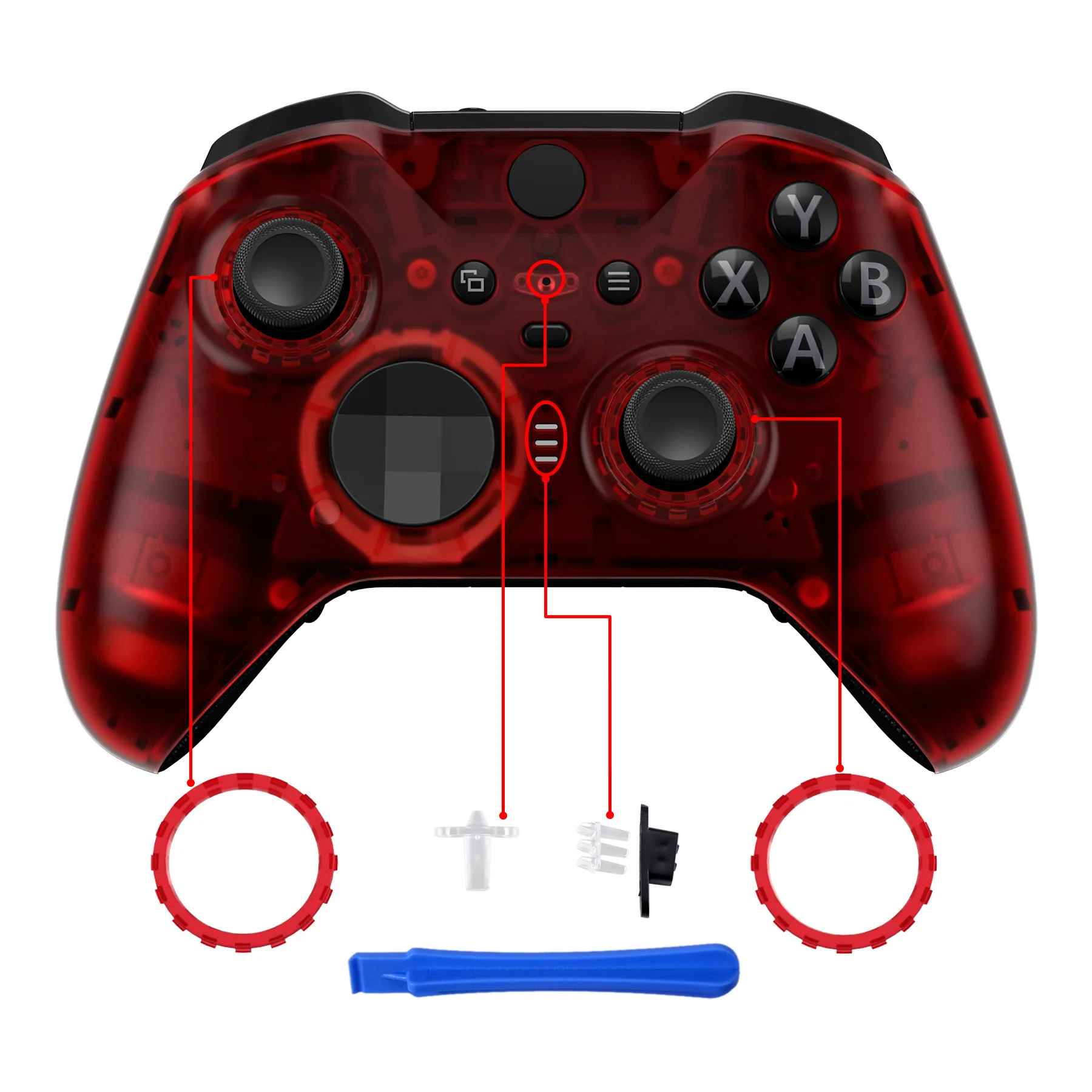 eXtremeRate Replacement Front Housing Shell Case with Accent Rings for Xbox One Elite Series 2 & Elite 2 Core Controller (Model 1797) - Clear Red - Image 4