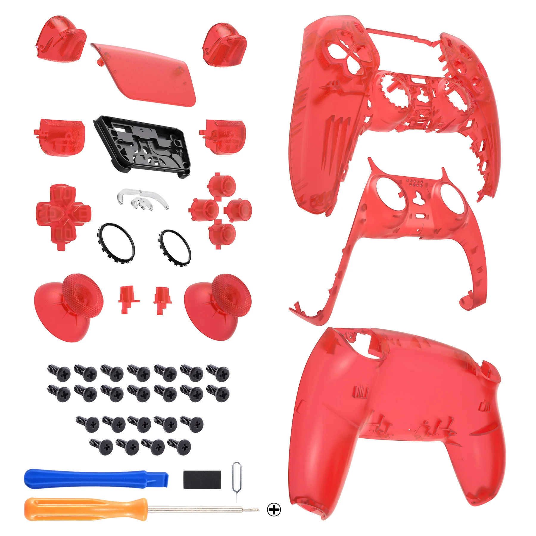 eXtremeRate Replacement Full Set Shells with Buttons Compatible with PS5 Controller BDM-030/040/050 - Clear Red - Image 8