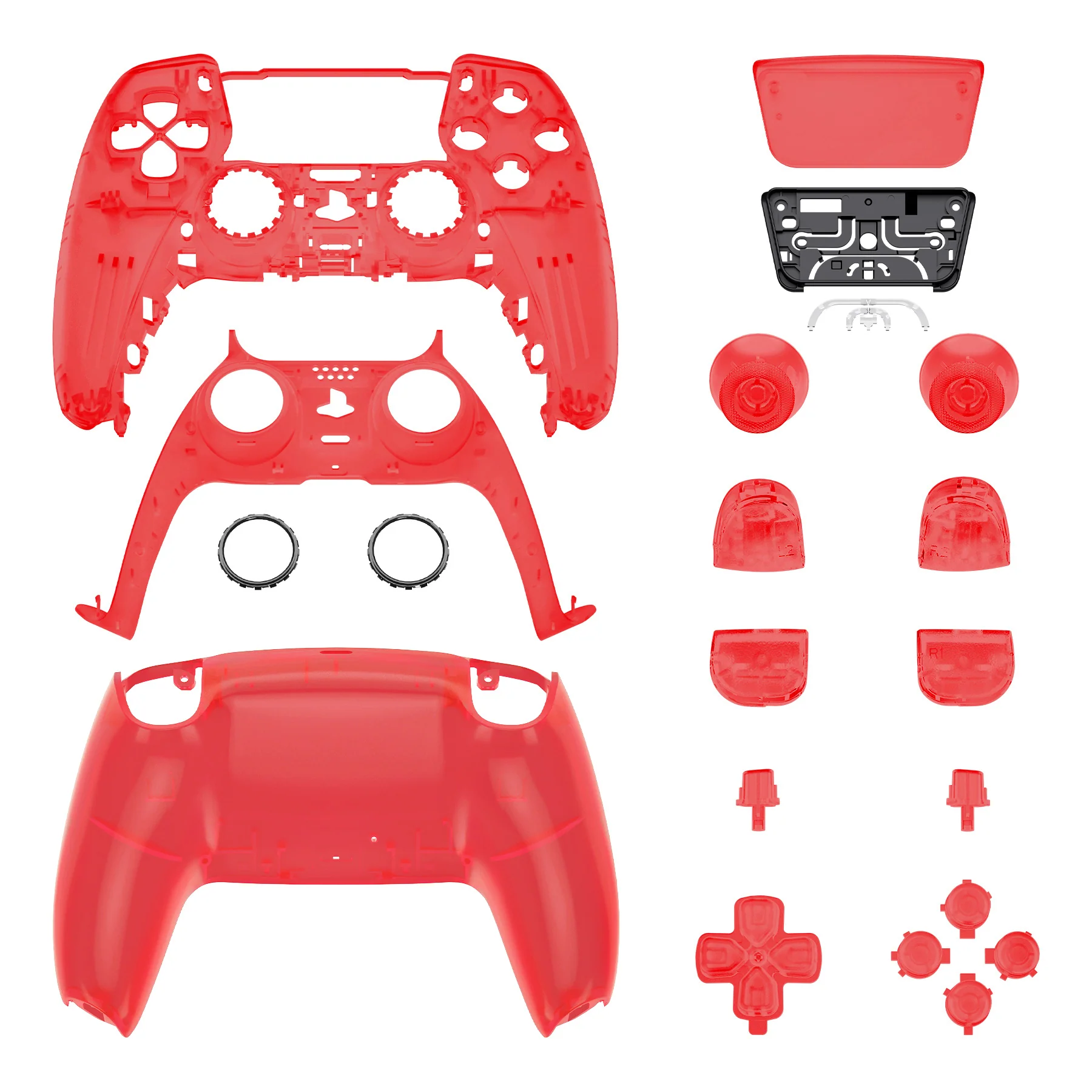 eXtremeRate Replacement Full Set Shells with Buttons Compatible with PS5 Controller BDM-030/040/050 - Clear Red - Image 9