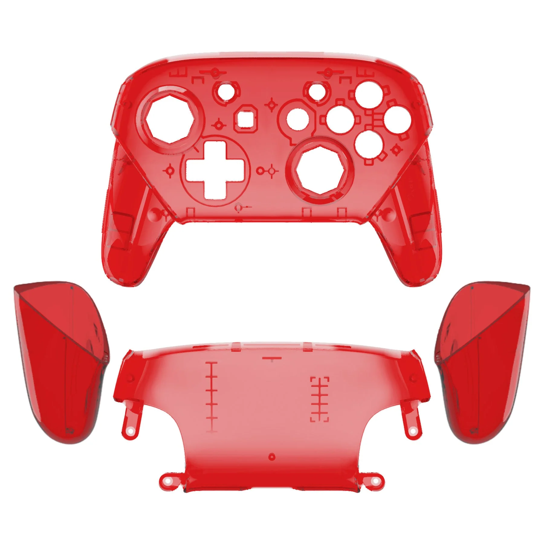 eXtremeRate Octagonal Gated Sticks Design Replacement Full Set Shell Faceplate Backplate Handles for Nintendo Switch Pro - Clear Red - Image 3
