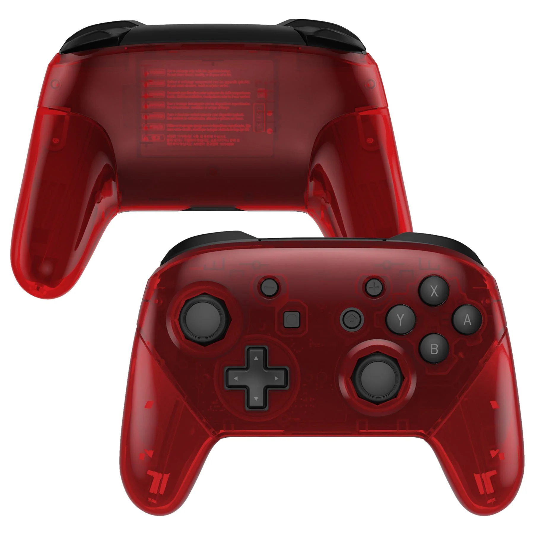 eXtremeRate Octagonal Gated Sticks Design Replacement Full Set Shell Faceplate Backplate Handles for Nintendo Switch Pro - Clear Red - Image 4