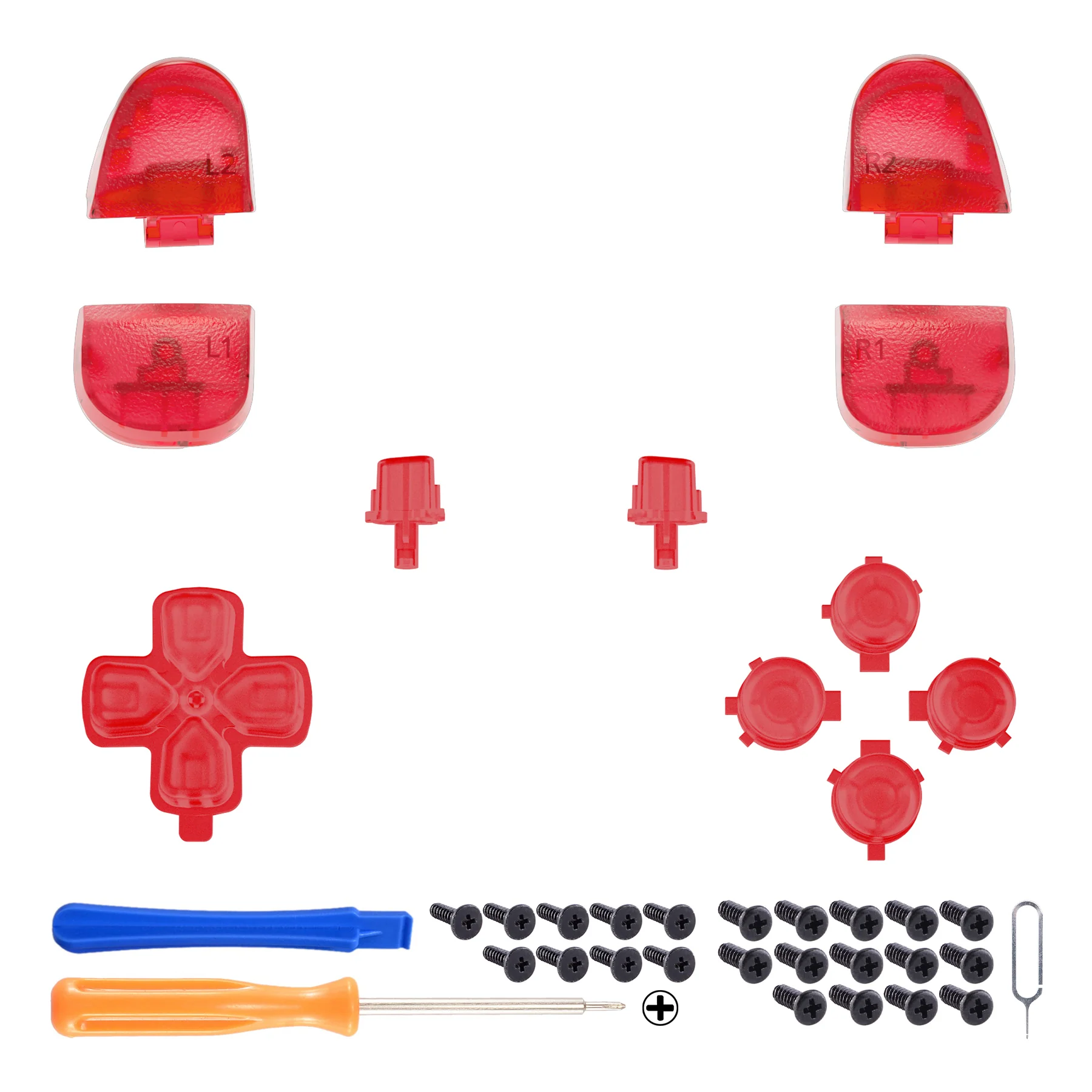 eXtremeRate Replacement Full Set Buttons Compatible with PS5 Controller BDM-030/040/050/060 - Clear Red - Image 2