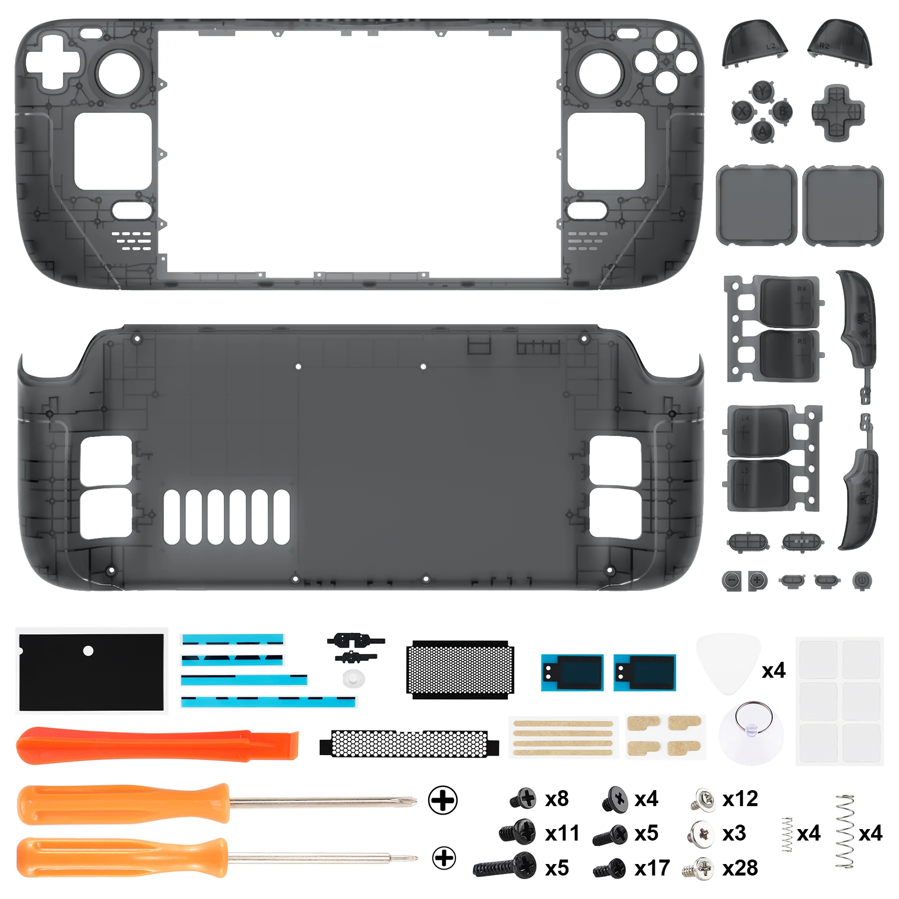 eXtremeRate Custom Full Set Shell with Buttons for Steam Deck LCD - Clear Slate Black - Image 4