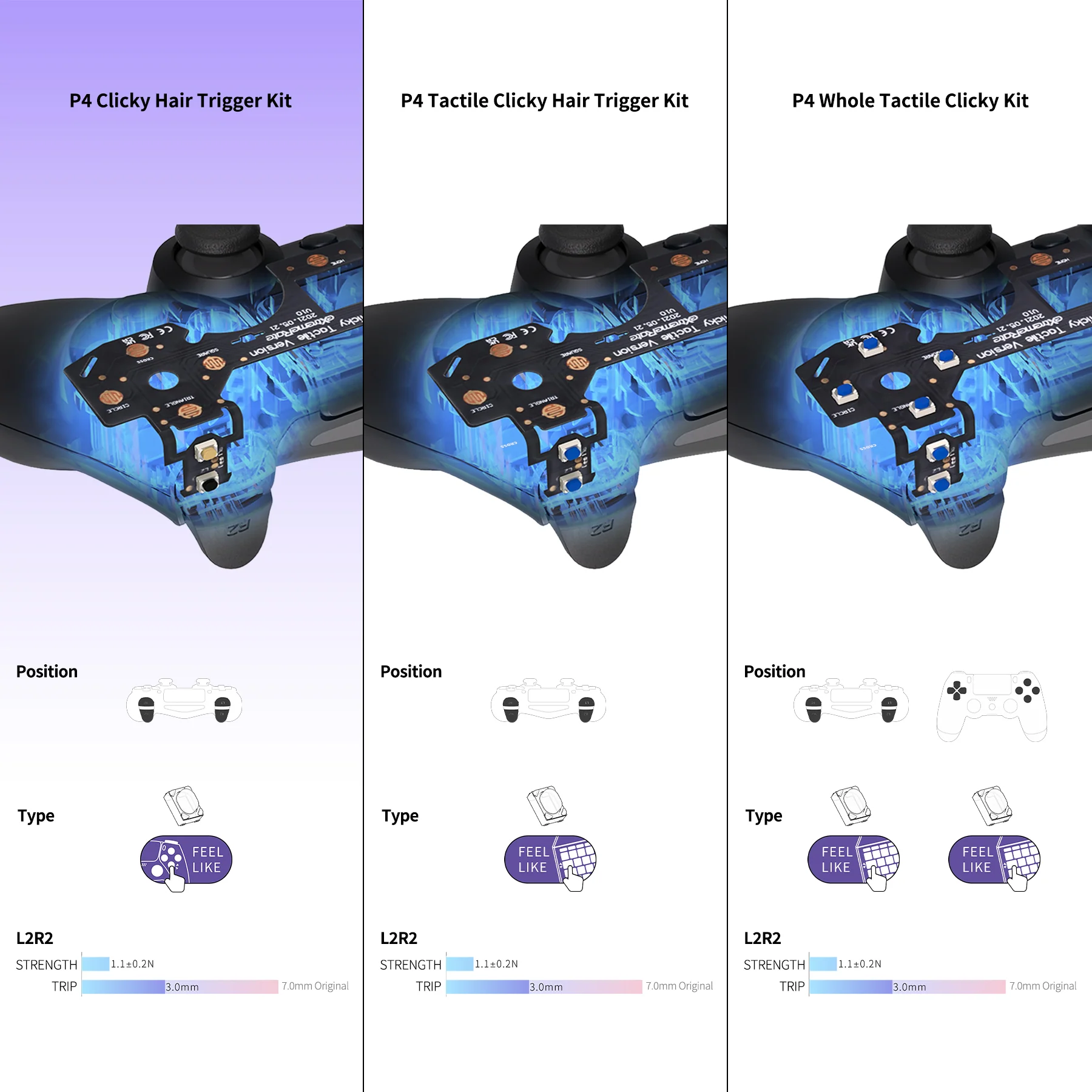 eXtremeRate Clicky Hair Trigger Kit for PS4 Shoulder Buttons, Custom Flashshot Trigger Stop Flex Cable for PS4 Slim Pro Controller JDM-040/050/055 - Image 4