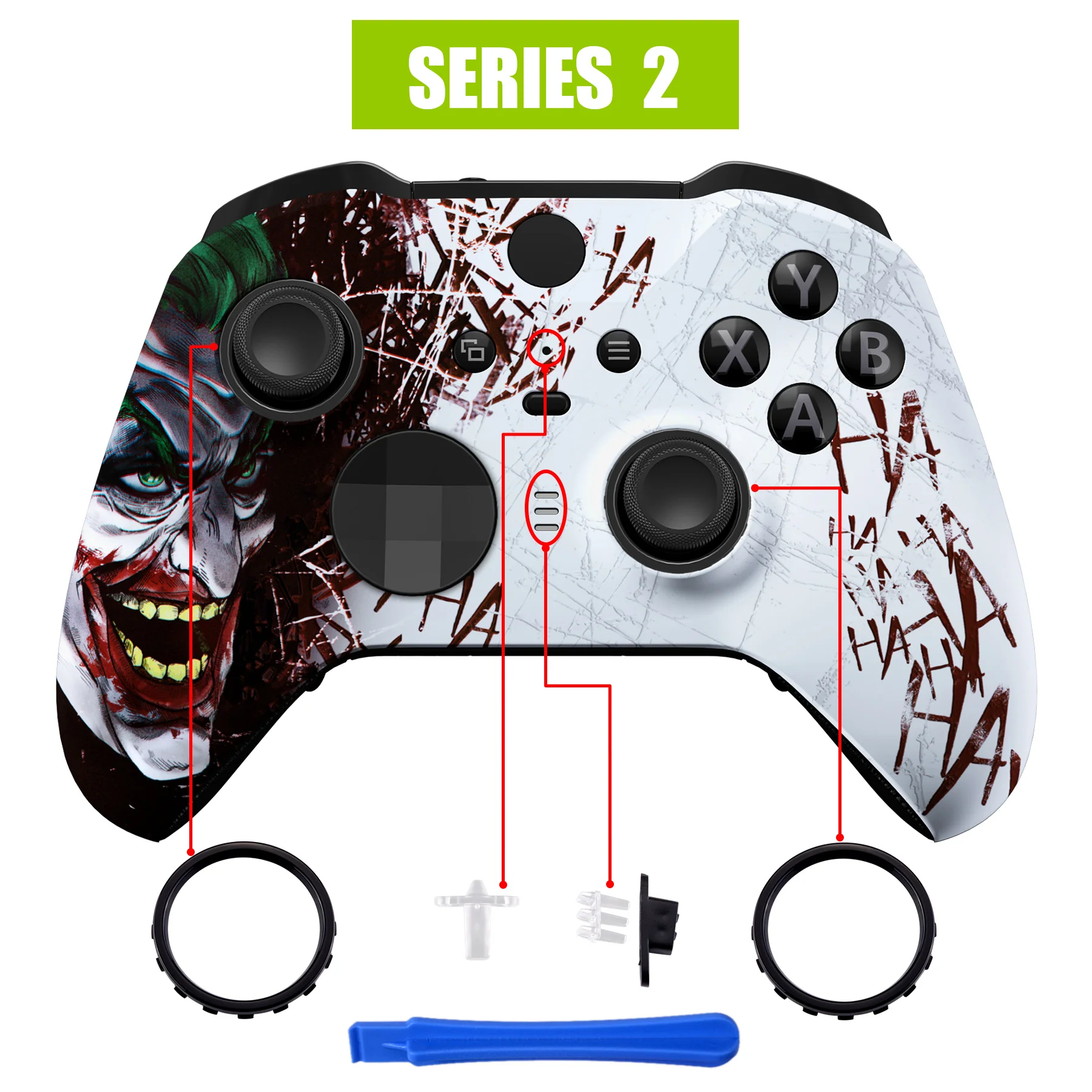 eXtremeRate Replacement Front Housing Shell Case with Accent Rings for Xbox One Elite Series 2 & Elite 2 Core Controller (Model 1797) - Clown HAHAHA - Image 4