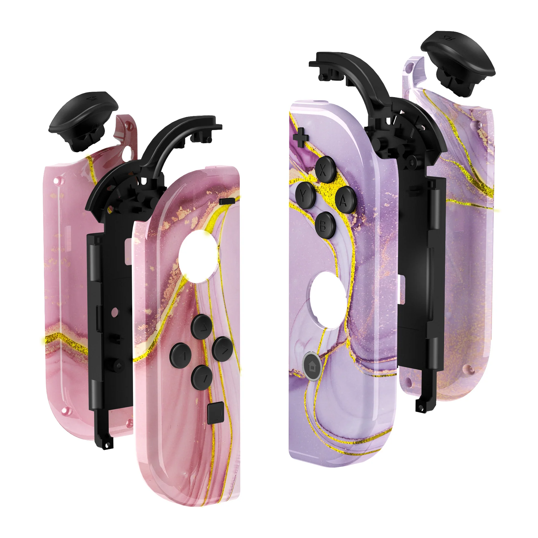 eXtremeRate Replacement Full Set Shell Case with Buttons for Joycon of NS Switch - Cosmic Pink Gold Marble Effect - Image 10