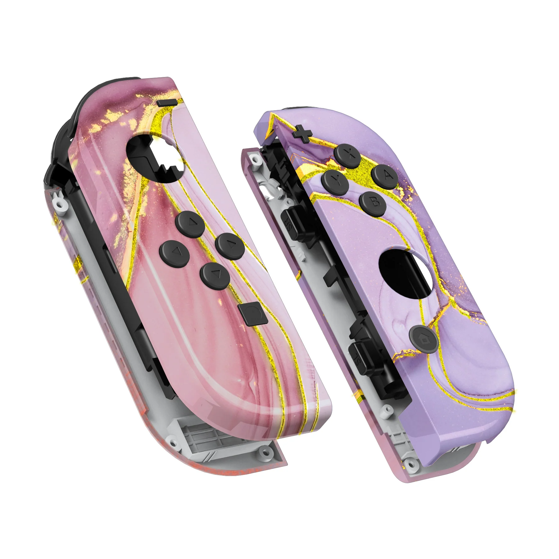 eXtremeRate Replacement Full Set Shell Case with Buttons for Joycon of NS Switch - Cosmic Pink Gold Marble Effect - Image 11