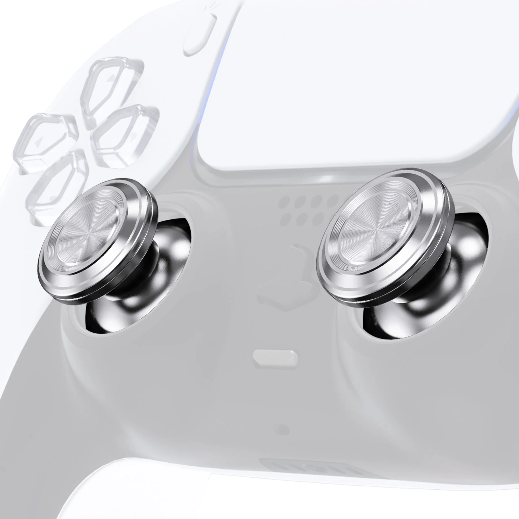 eXtremeRate Replacement Aluminum Metal Thumbsticks Compatible with PS5 & PS4 Controller - Silver - Image 2