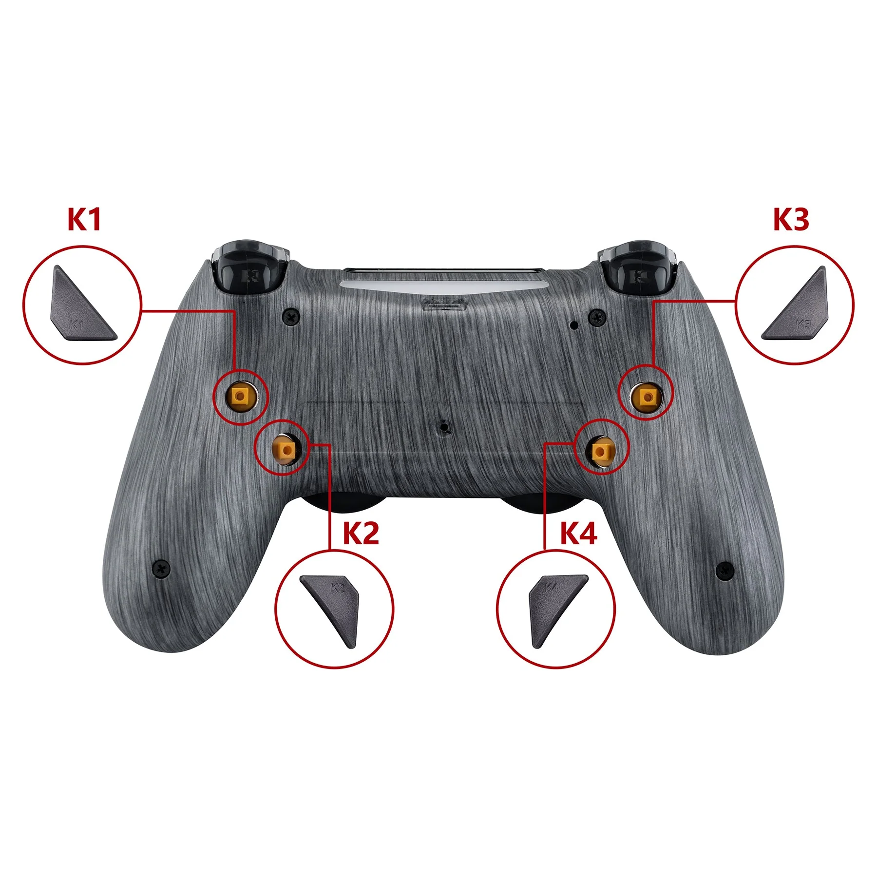 eXtremeRate Dawn Remappable Remap Kit with Redesigned Back Shell & 4 Back Buttons for PS4 Controller JDM 040/050/055 - Brushed Silver Patterned - Image 6