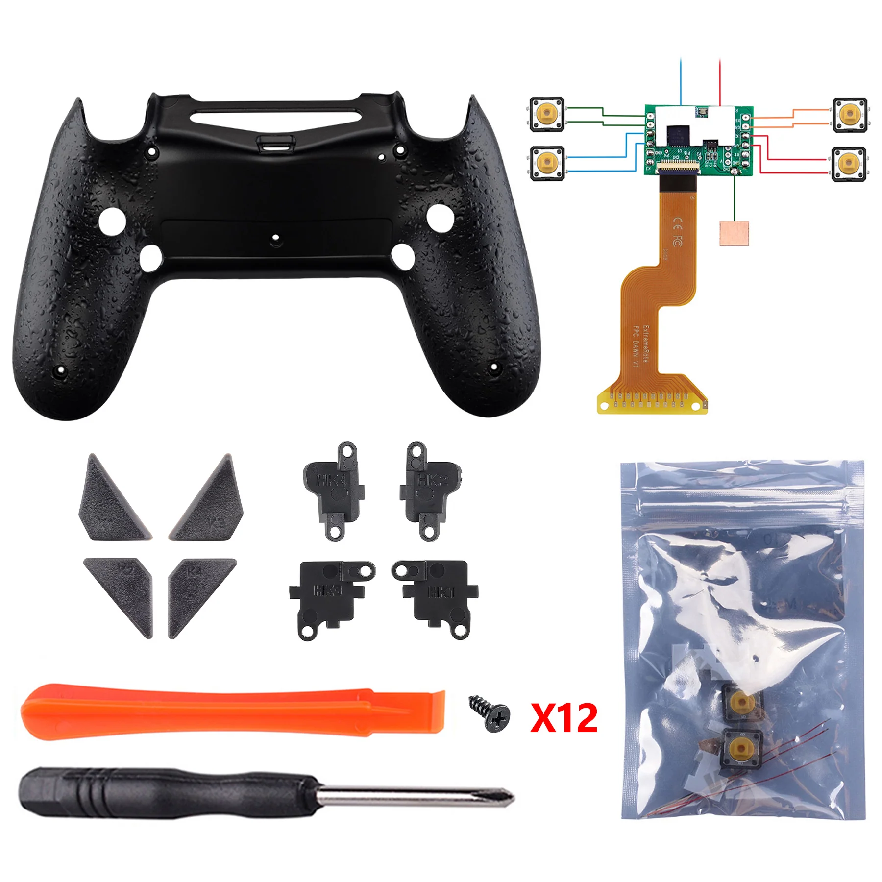 eXtremeRate Dawn Remappable Remap Kit with Redesigned Back Shell & 4 Back Buttons for PS4 Controller JDM 040/050/055 - Textured Black - Image 4