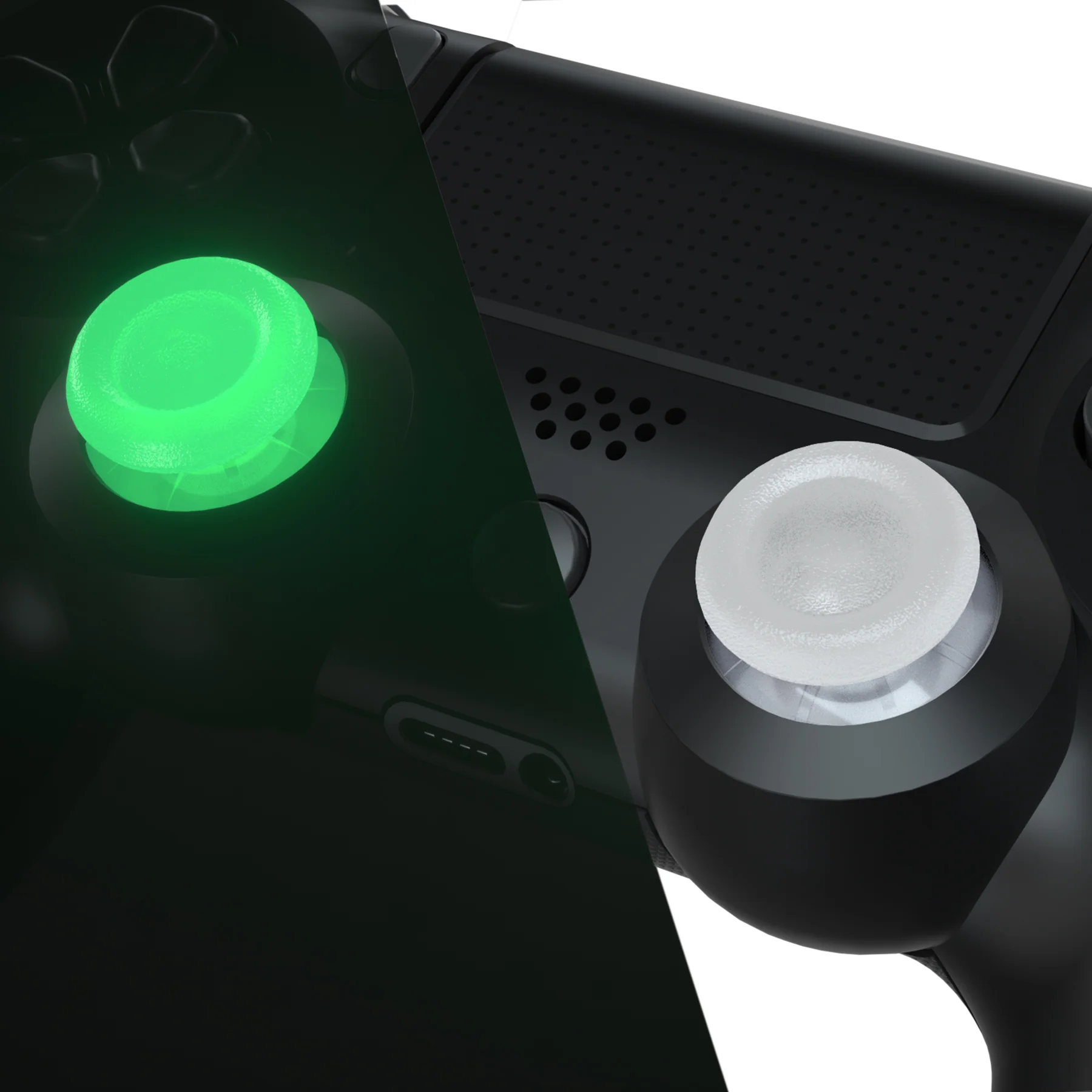 eXtremeRate Dual-Color Replacement 3D Joystick Thumbsticks Compatible with PS4 Slim Pro Controller - Glow in Dark - Green - Image 5