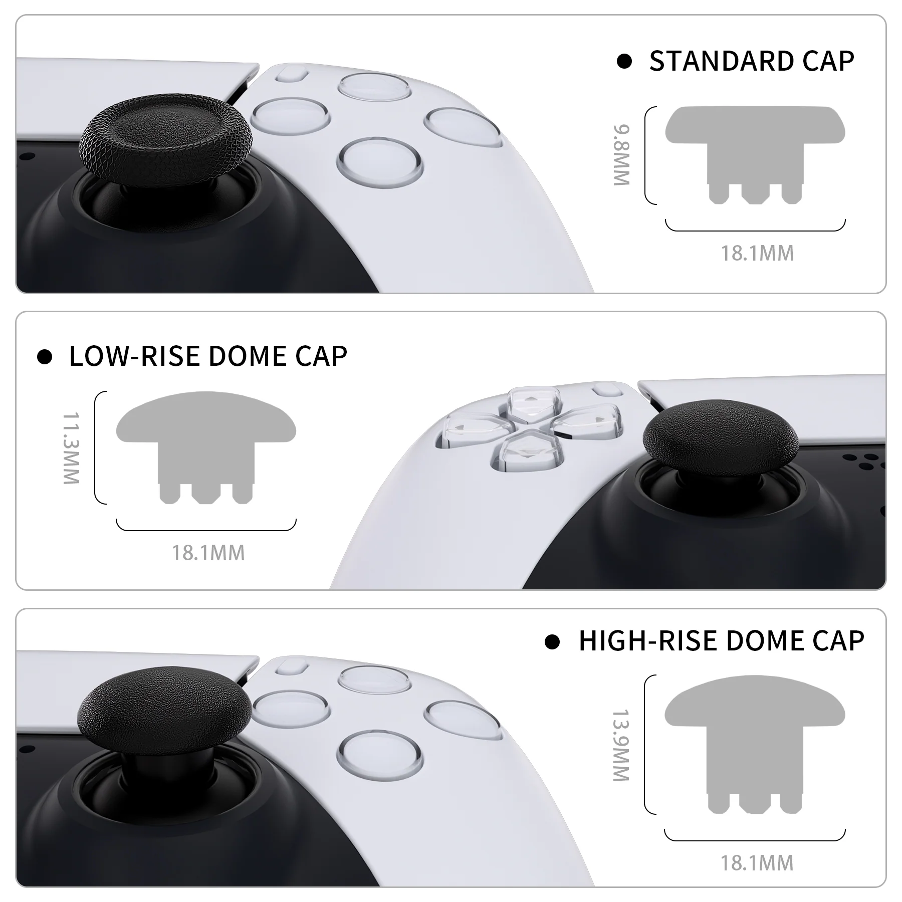 eXtremeRate EDGE Sticks Replacement Interchangeable Thumbsticks for PS5 & PS4 All Model Controllers - Black - Image 6