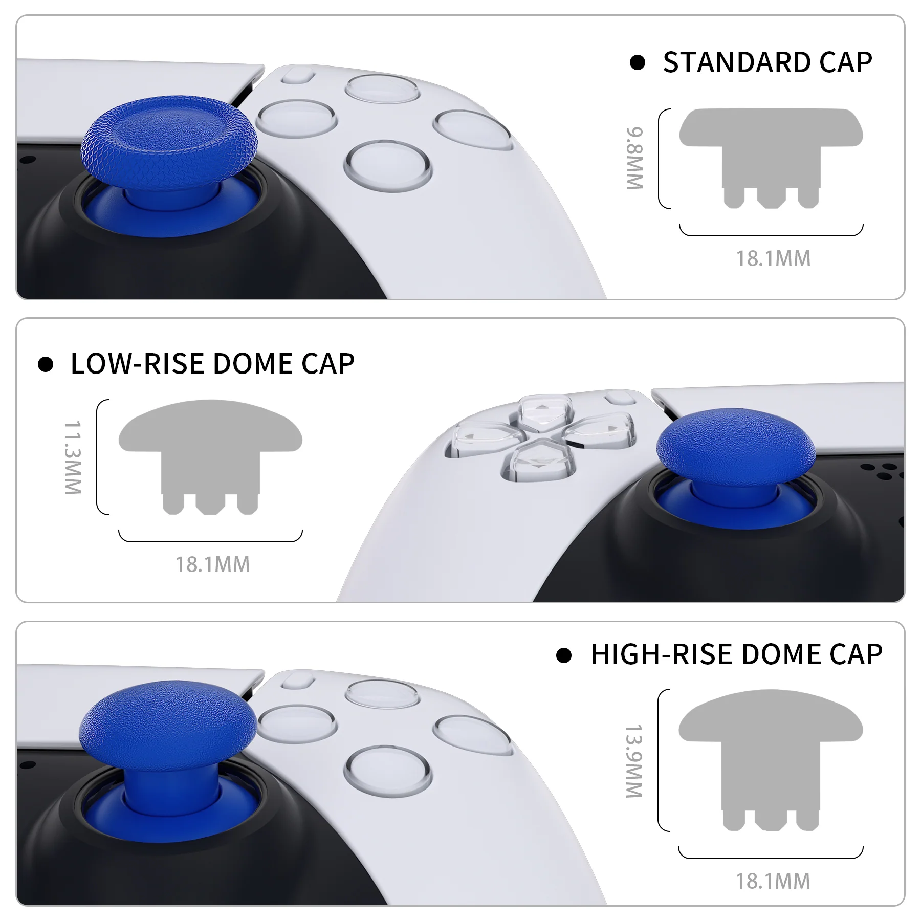 eXtremeRate EDGE Sticks Replacement Interchangeable Thumbsticks for PS5 & PS4 All Model Controllers - Blue - Image 6