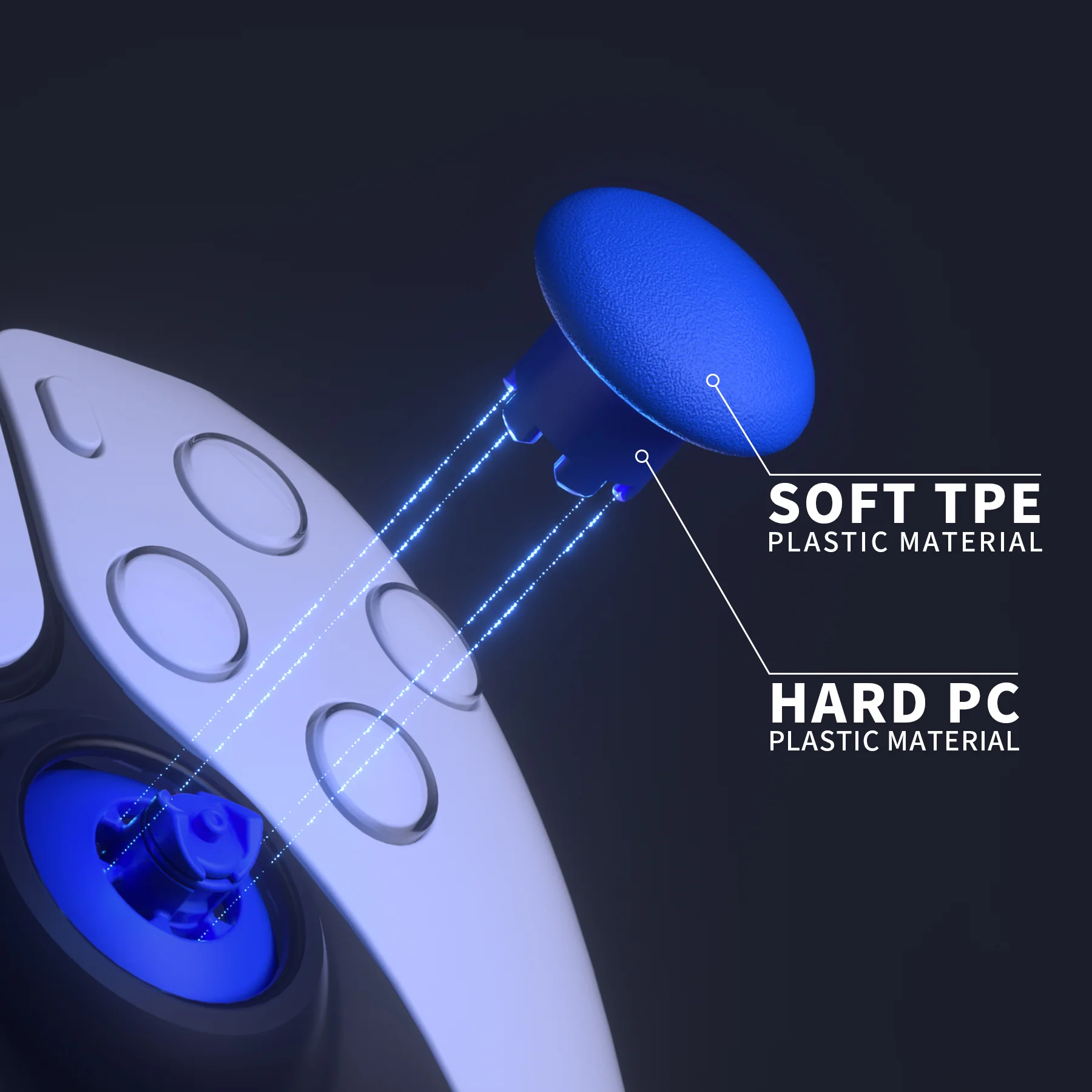 eXtremeRate EDGE Sticks Replacement Interchangeable Thumbsticks for PS5 & PS4 All Model Controllers - Blue - Image 7