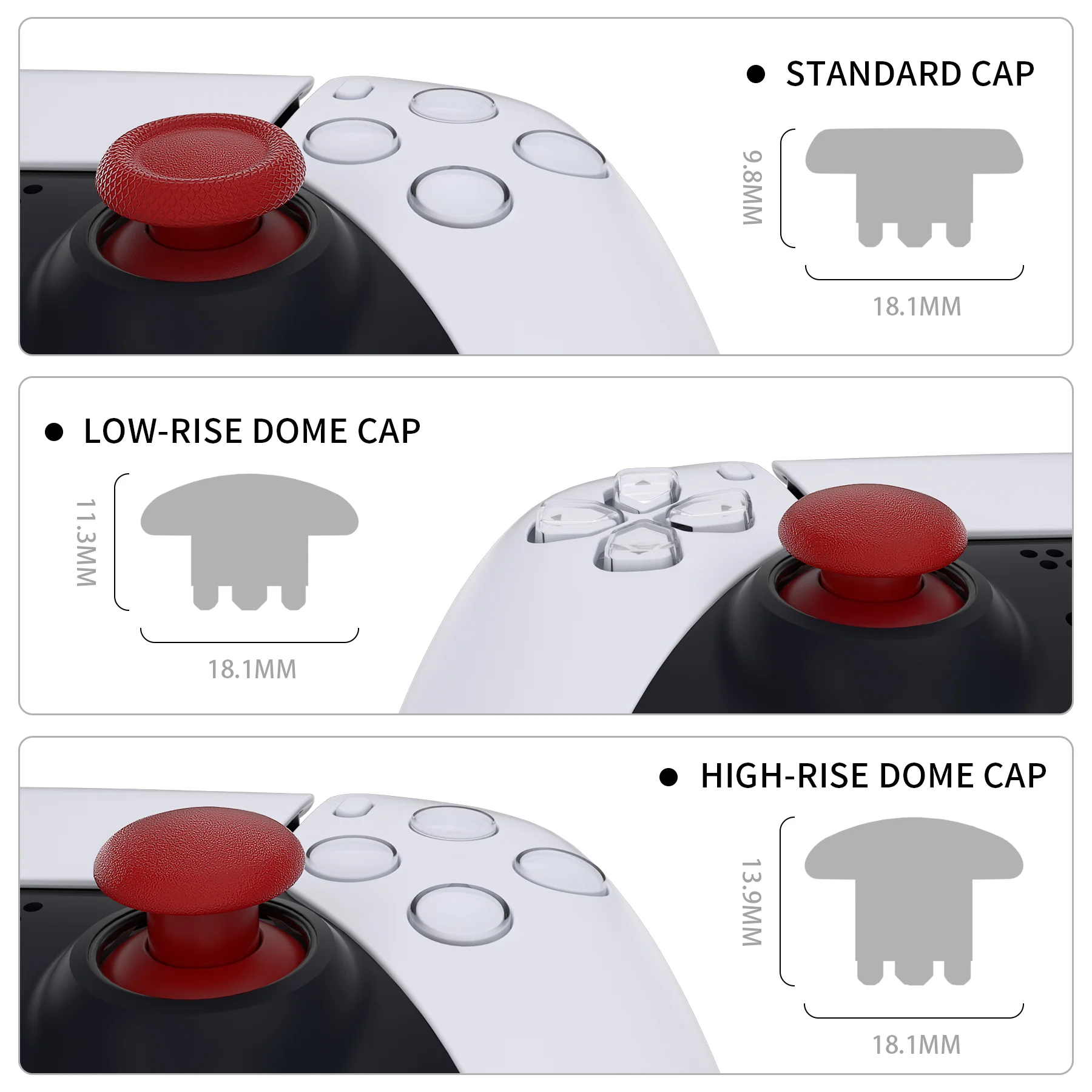 eXtremeRate EDGE Sticks Replacement Interchangeable Thumbsticks for PS5 & PS4 All Model Controllers - Carmine Red - Image 6