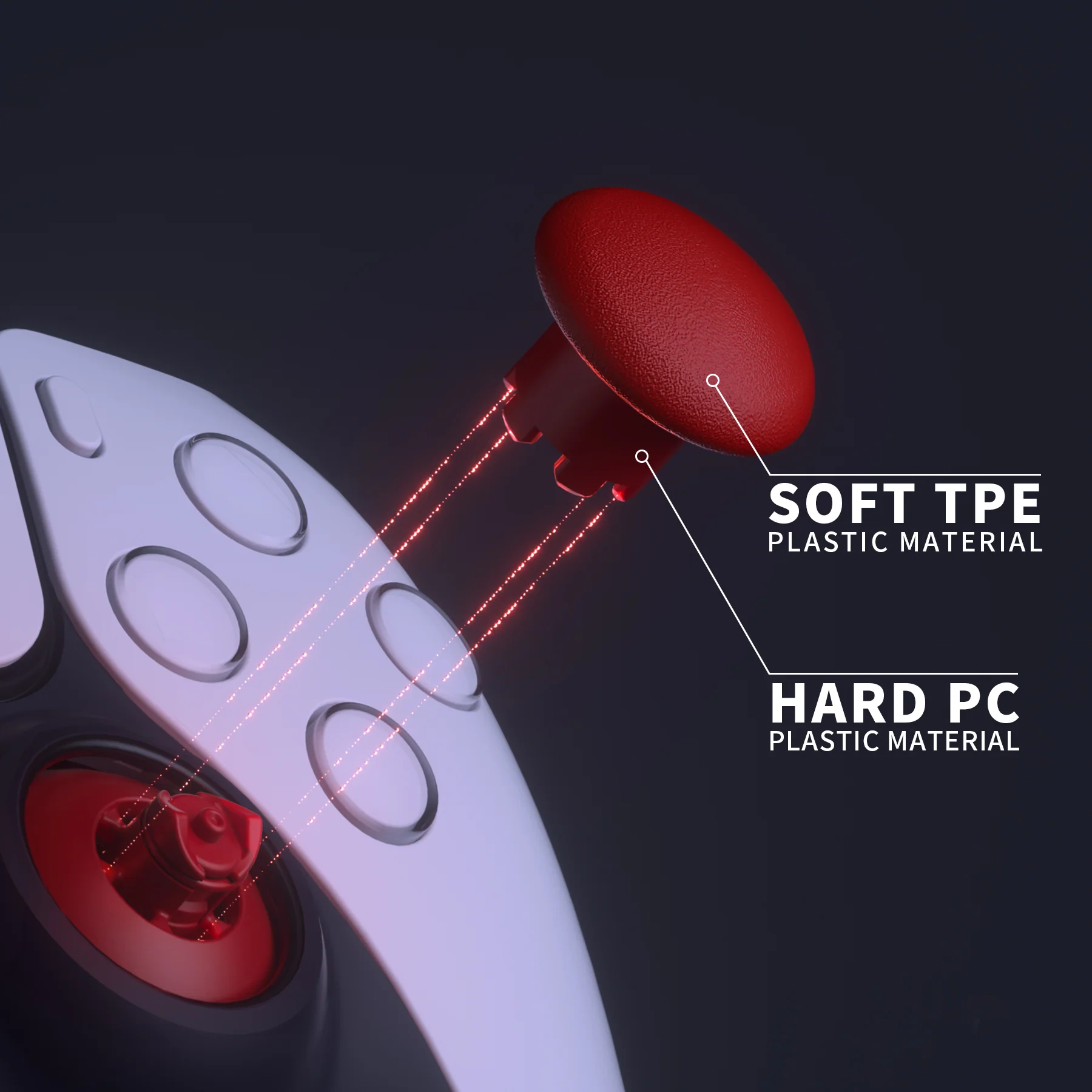 eXtremeRate EDGE Sticks Replacement Interchangeable Thumbsticks for PS5 & PS4 All Model Controllers - Carmine Red - Image 7