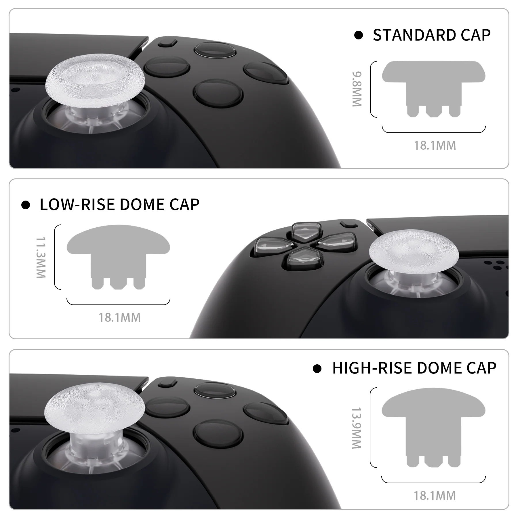eXtremeRate EDGE Sticks Replacement Interchangeable Thumbsticks for PS5 & PS4 All Model Controllers - Clear - Image 6