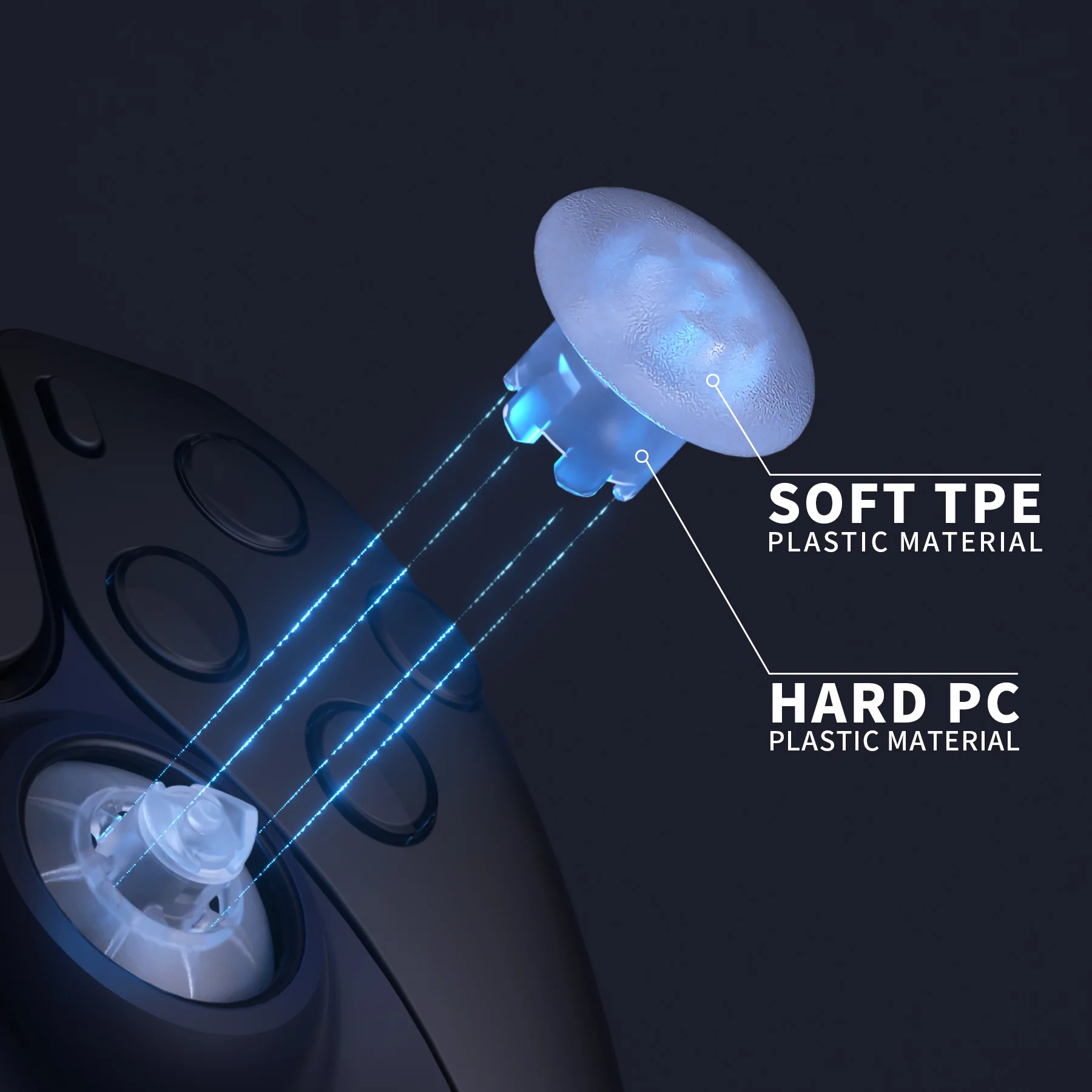 eXtremeRate EDGE Sticks Replacement Interchangeable Thumbsticks for PS5 & PS4 All Model Controllers - Clear - Image 7