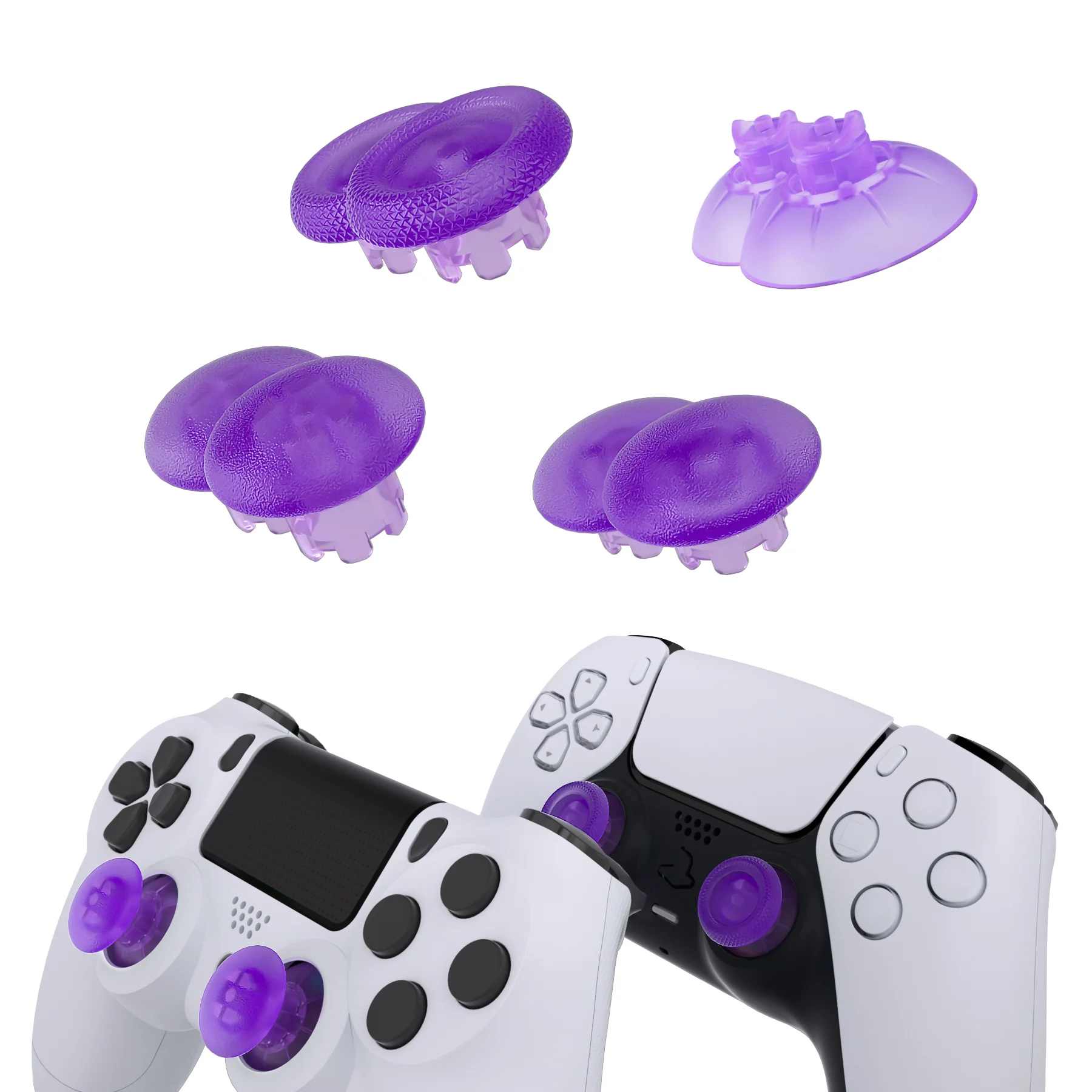 eXtremeRate EDGE Sticks Replacement Interchangeable Thumbsticks for PS5 & PS4 All Model Controllers - Clear Atomic Purple - Image 4
