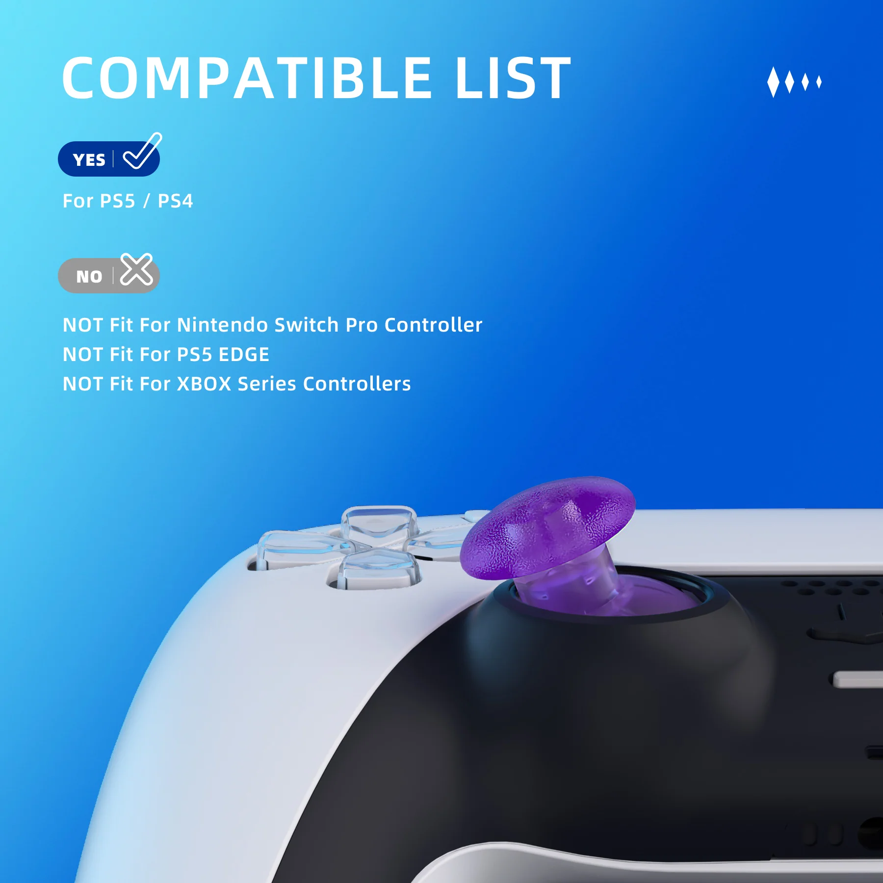 eXtremeRate EDGE Sticks Replacement Interchangeable Thumbsticks for PS5 & PS4 All Model Controllers - Clear Atomic Purple - Image 5