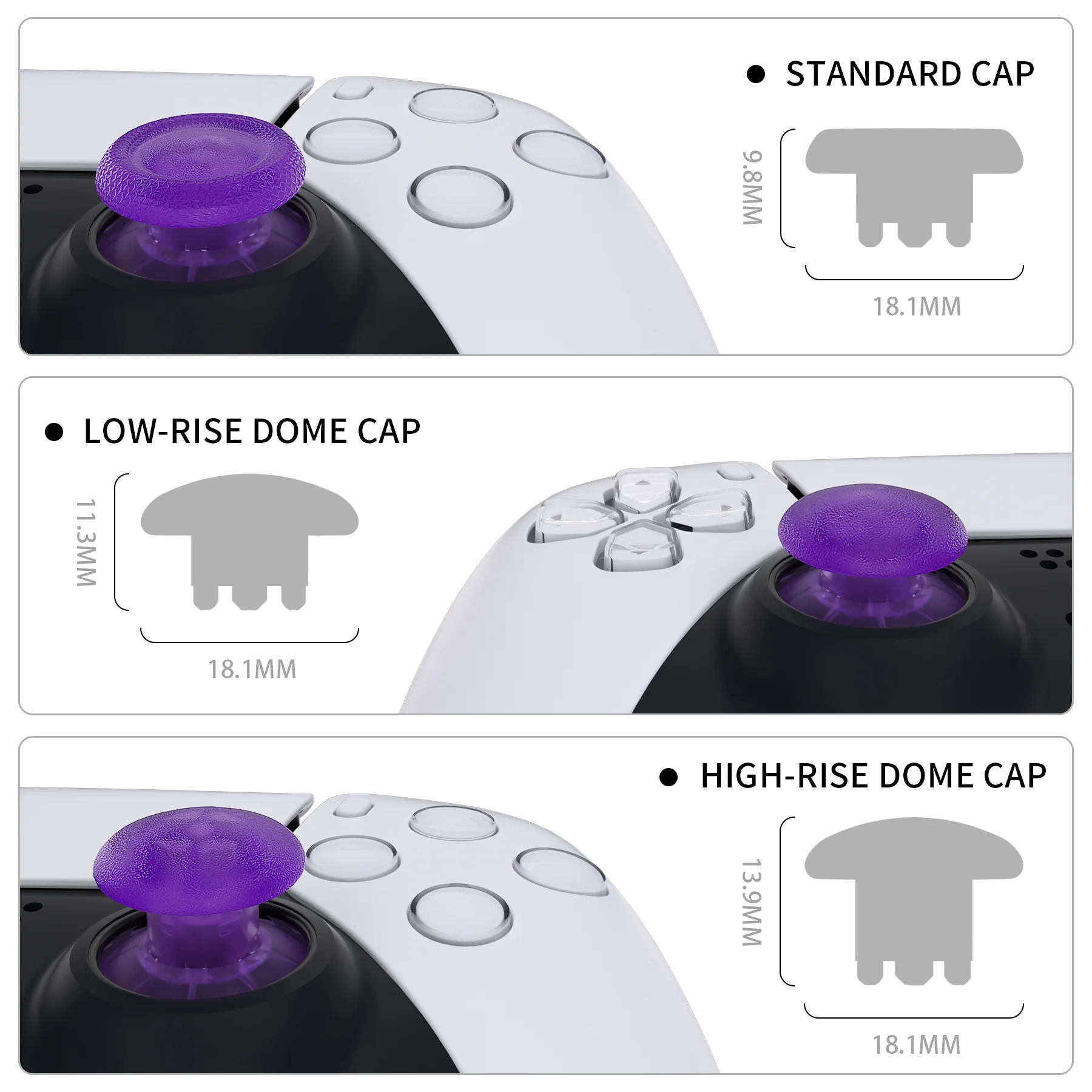 eXtremeRate EDGE Sticks Replacement Interchangeable Thumbsticks for PS5 & PS4 All Model Controllers - Clear Atomic Purple - Image 6