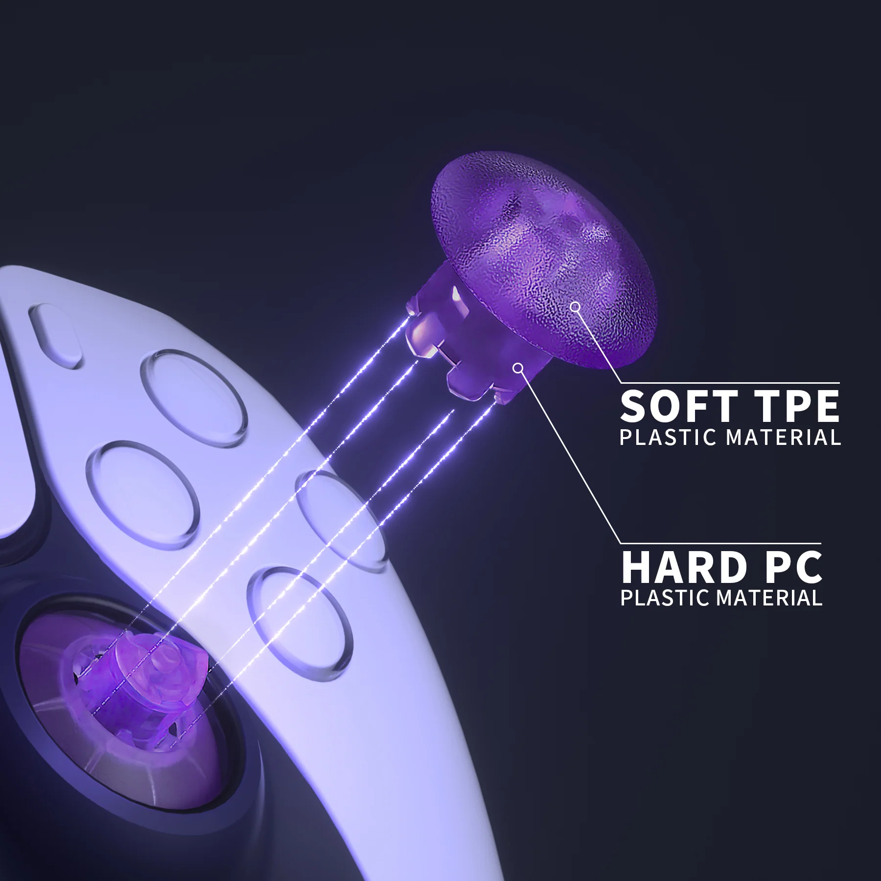 eXtremeRate EDGE Sticks Replacement Interchangeable Thumbsticks for PS5 & PS4 All Model Controllers - Clear Atomic Purple - Image 7