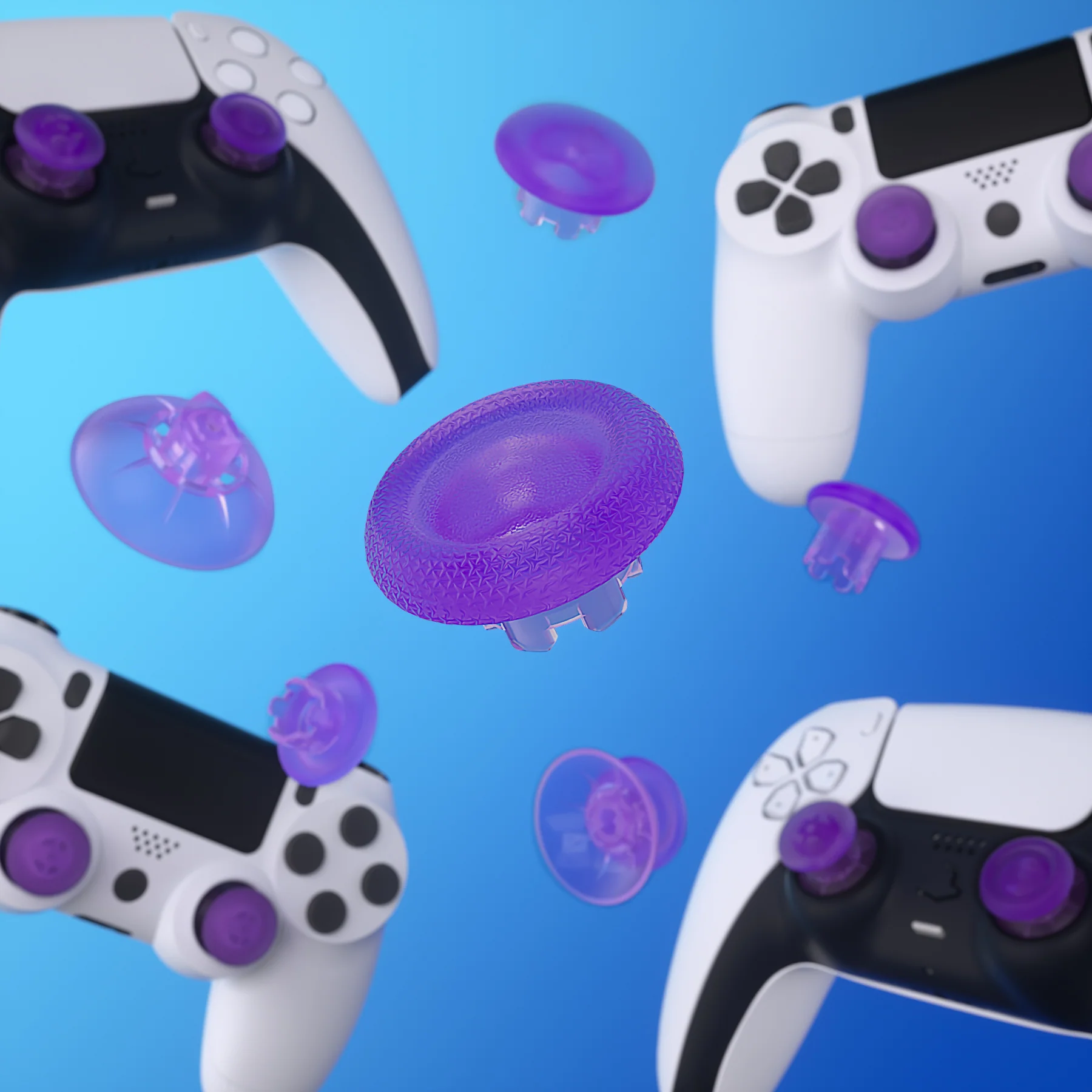 eXtremeRate EDGE Sticks Replacement Interchangeable Thumbsticks for PS5 & PS4 All Model Controllers - Clear Atomic Purple - Image 8