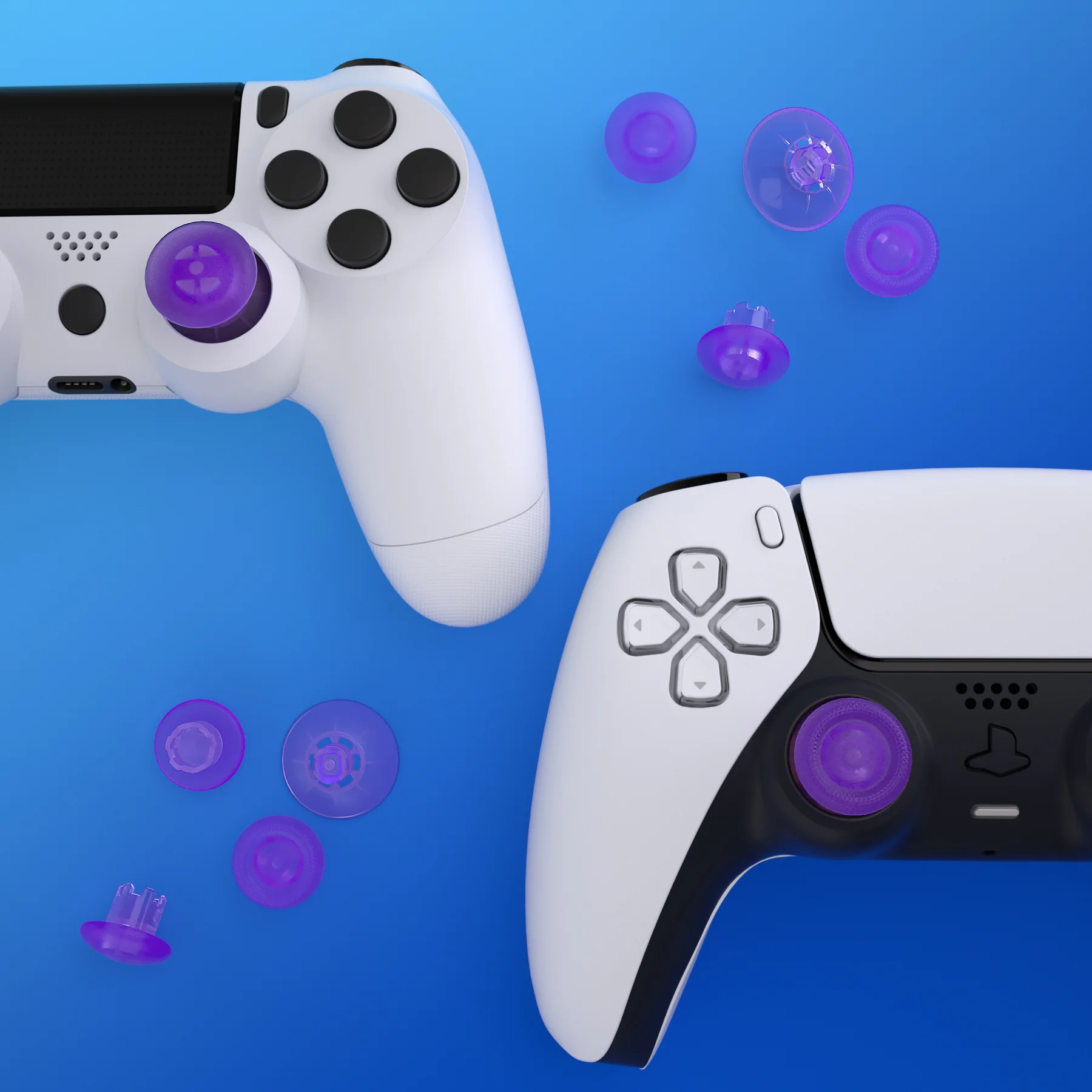 eXtremeRate EDGE Sticks Replacement Interchangeable Thumbsticks for PS5 & PS4 All Model Controllers - Clear Atomic Purple - Image 9
