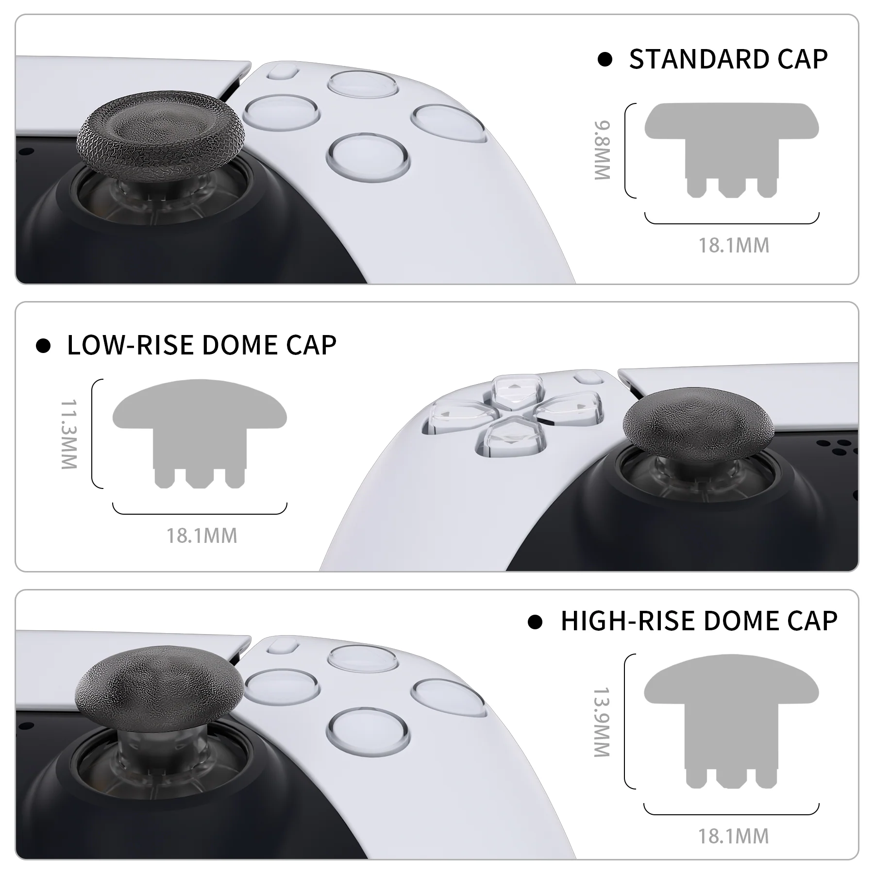 eXtremeRate EDGE Sticks Replacement Interchangeable Thumbsticks for PS5 & PS4 All Model Controllers - Clear Black - Image 6