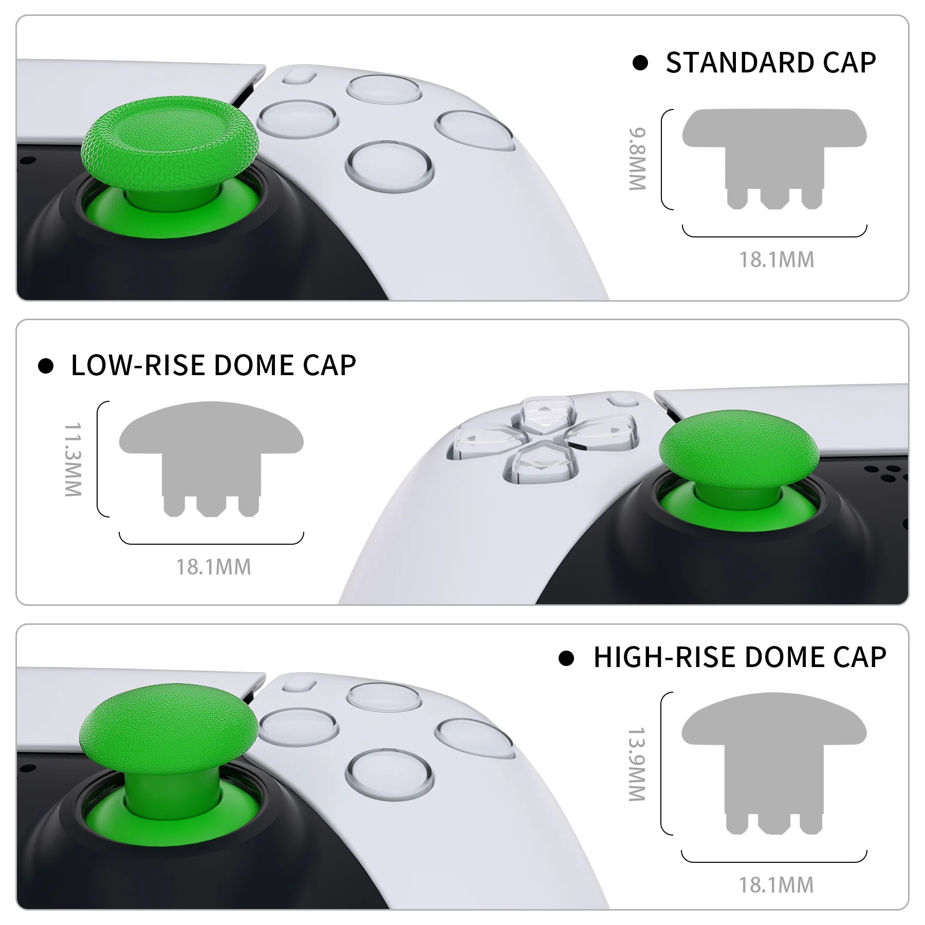 eXtremeRate EDGE Sticks Replacement Interchangeable Thumbsticks for PS5 & PS4 All Model Controllers - Green - Image 6
