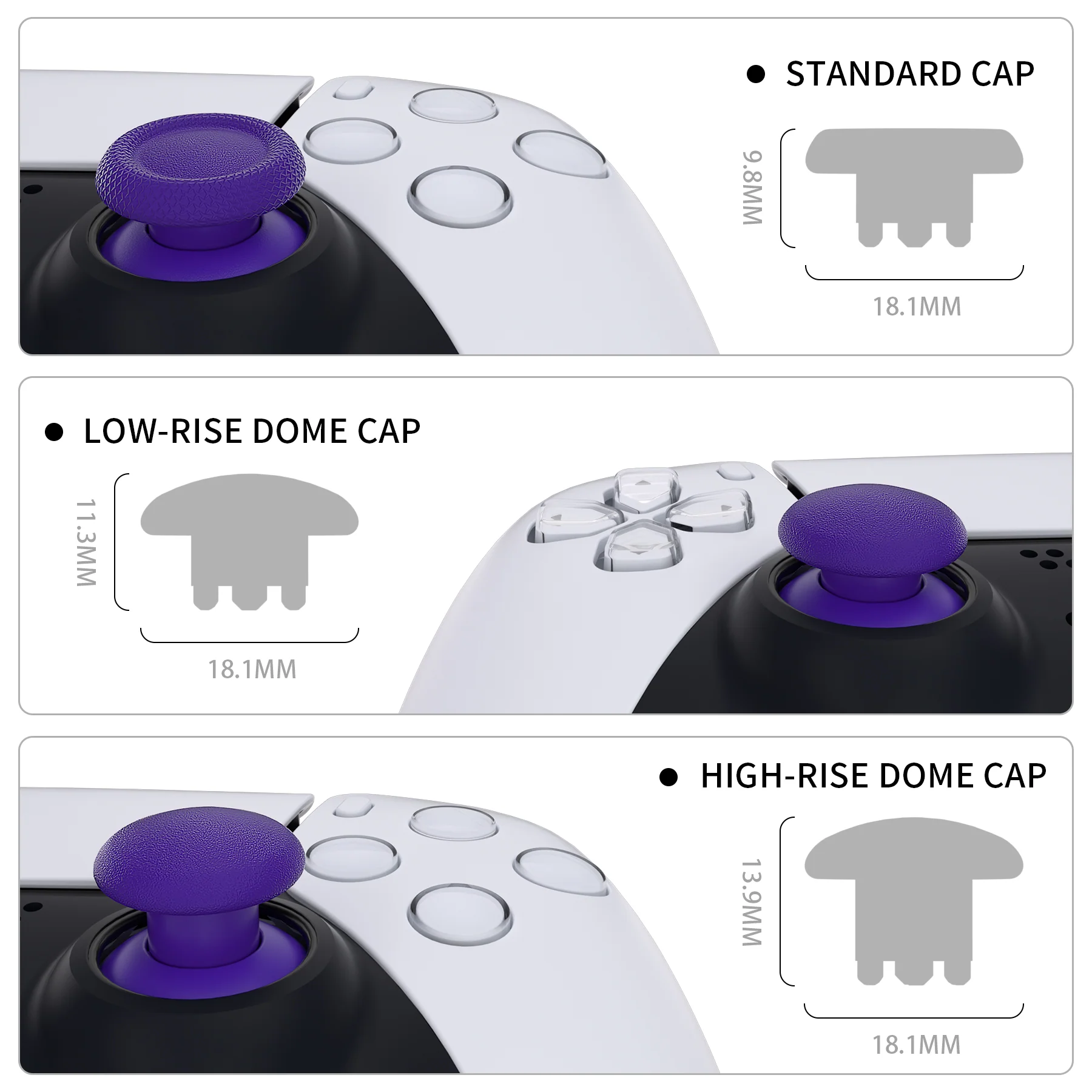 eXtremeRate EDGE Sticks Replacement Interchangeable Thumbsticks for PS5 & PS4 All Model Controllers - Purple - Image 6