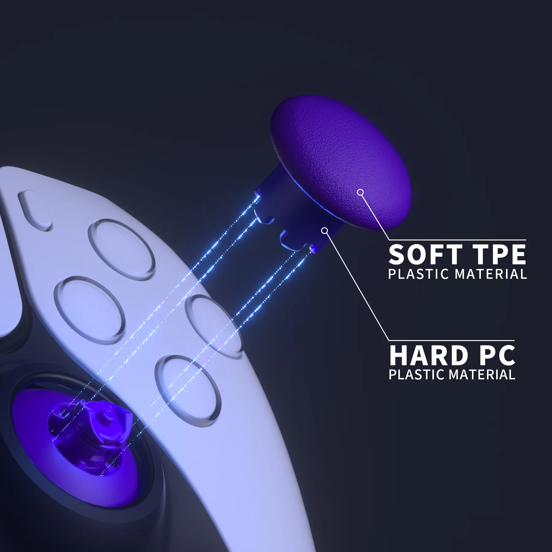 eXtremeRate EDGE Sticks Replacement Interchangeable Thumbsticks for PS5 & PS4 All Model Controllers - Purple - Image 7