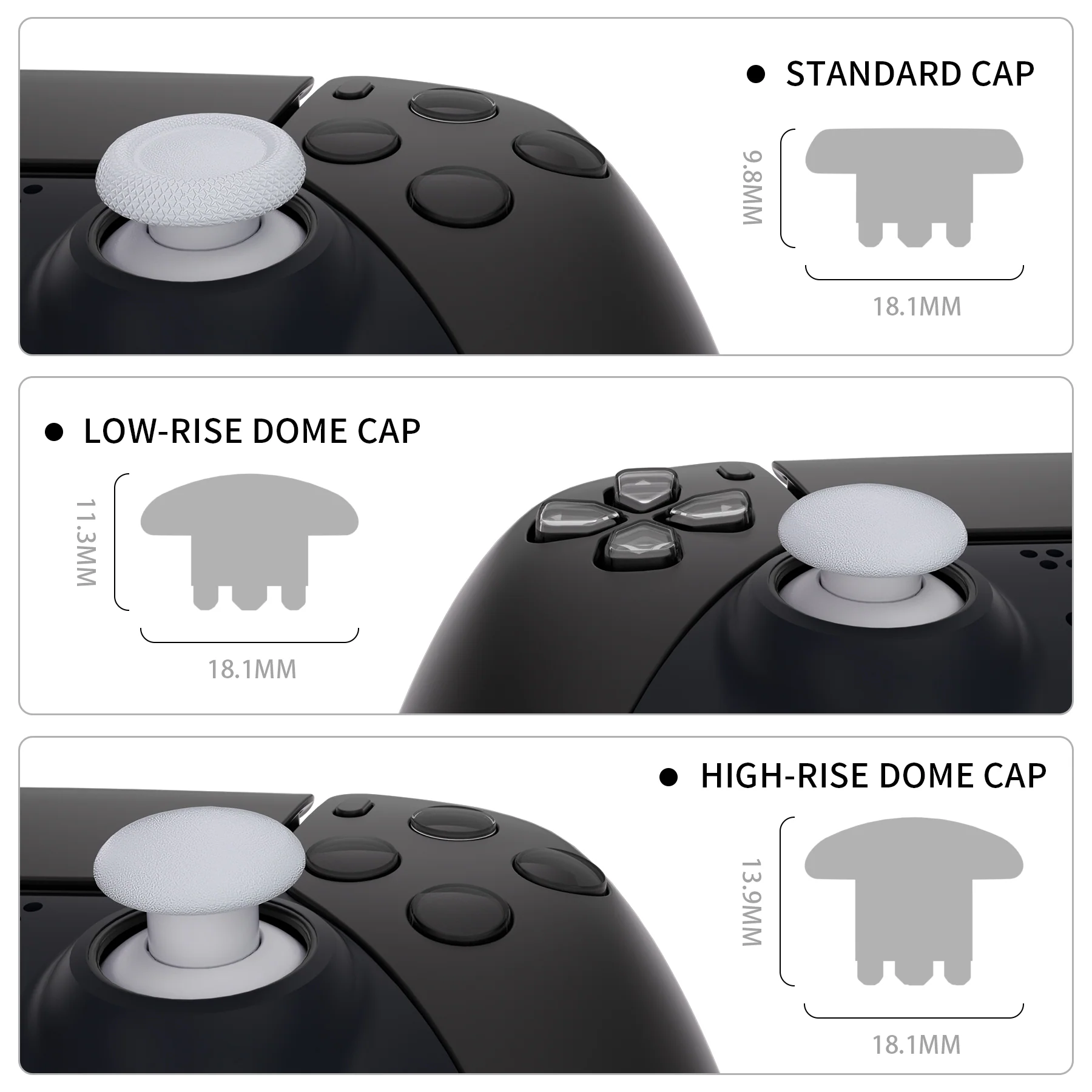 eXtremeRate EDGE Sticks Replacement Interchangeable Thumbsticks for PS5 & PS4 All Model Controllers - Solid White - Image 6