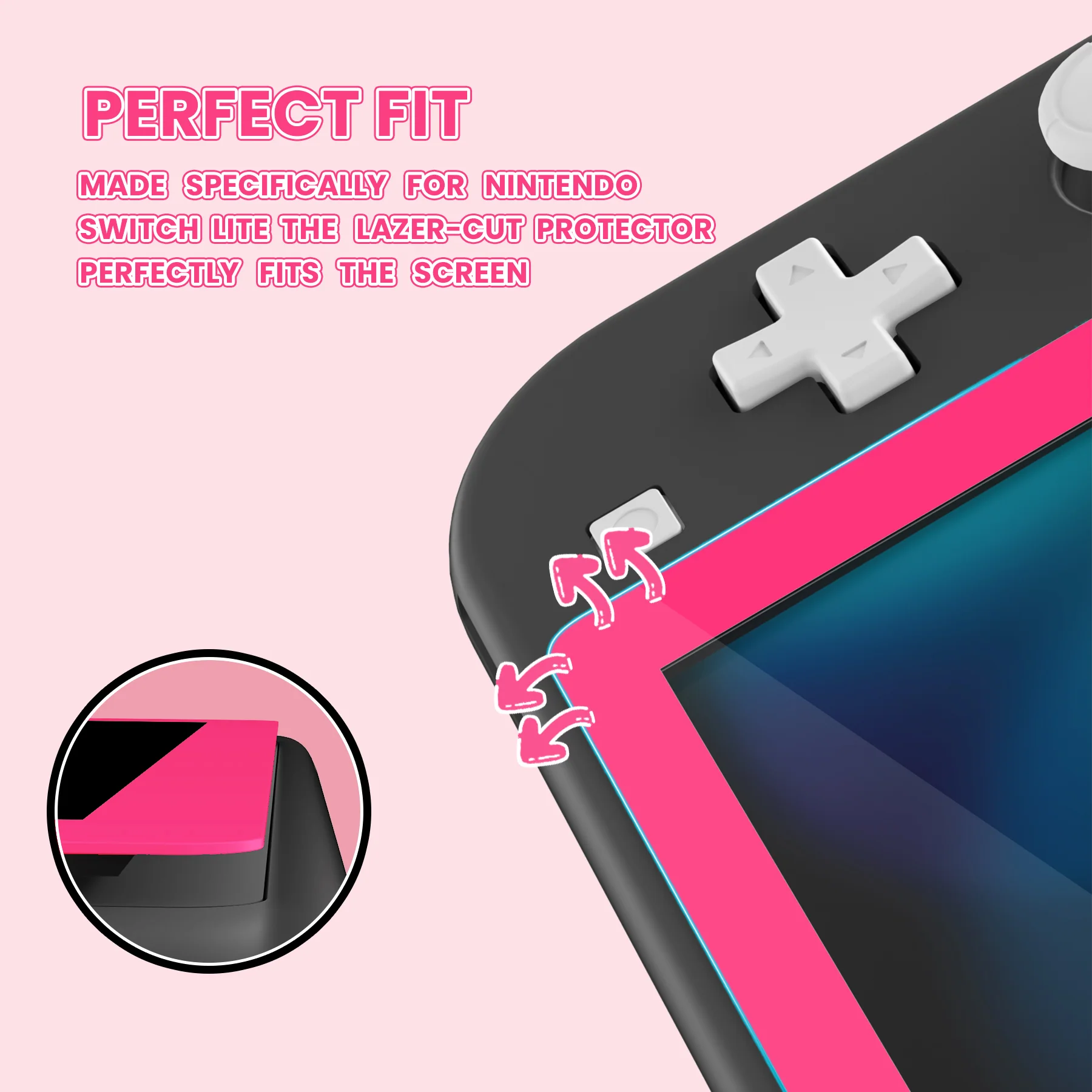eXtremeRate 2 Pack Anti-Scratch Transparent HD Tempered Glass Screen Protector for Nintendo Switch Lite - Bright Pink - Image 4