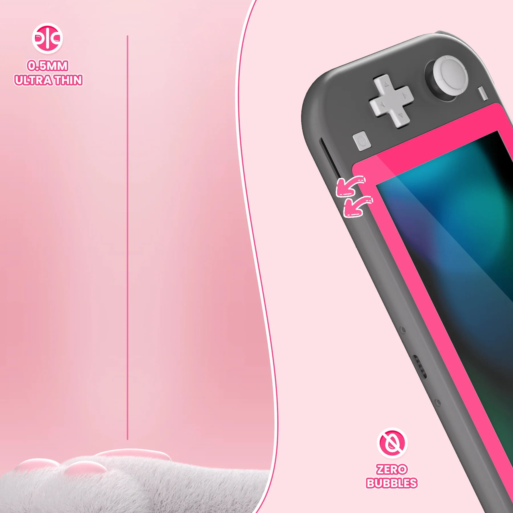 eXtremeRate 2 Pack Anti-Scratch Transparent HD Tempered Glass Screen Protector for Nintendo Switch Lite - Bright Pink - Image 6