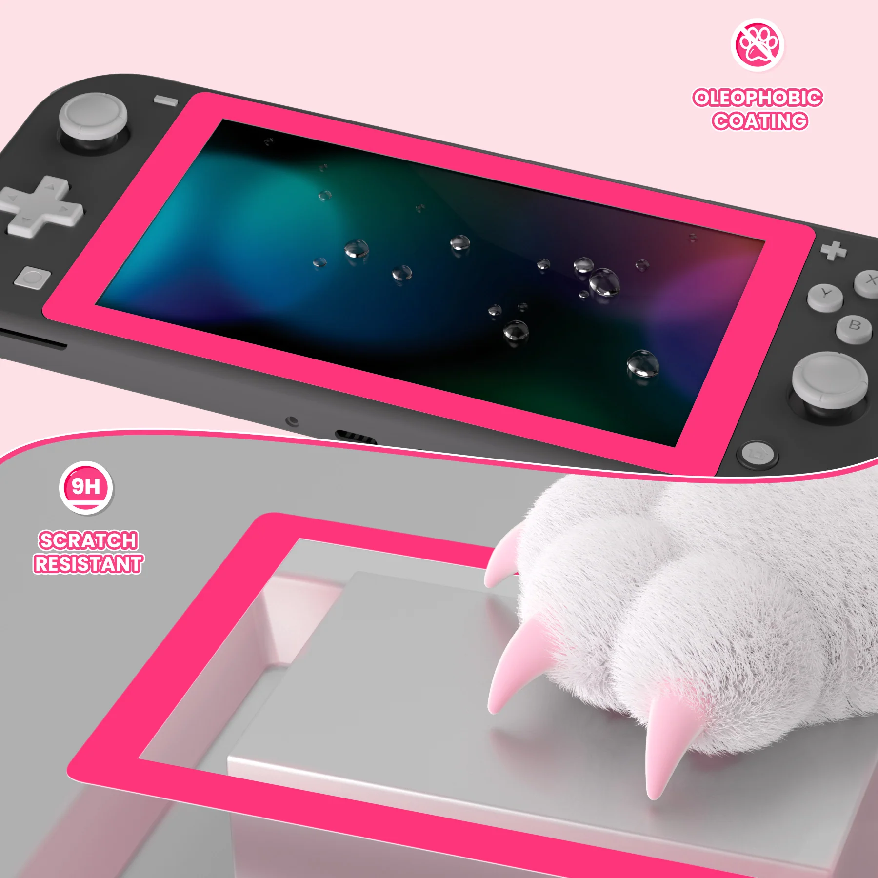 eXtremeRate 2 Pack Anti-Scratch Transparent HD Tempered Glass Screen Protector for Nintendo Switch Lite - Bright Pink - Image 7