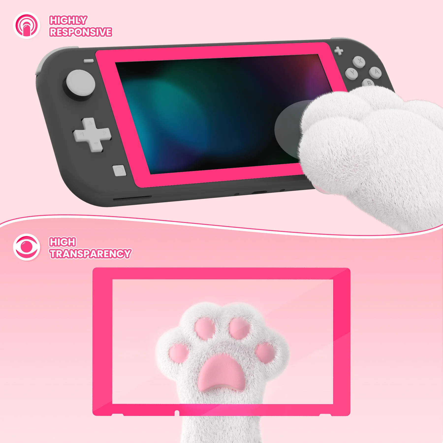 eXtremeRate 2 Pack Anti-Scratch Transparent HD Tempered Glass Screen Protector for Nintendo Switch Lite - Bright Pink - Image 8