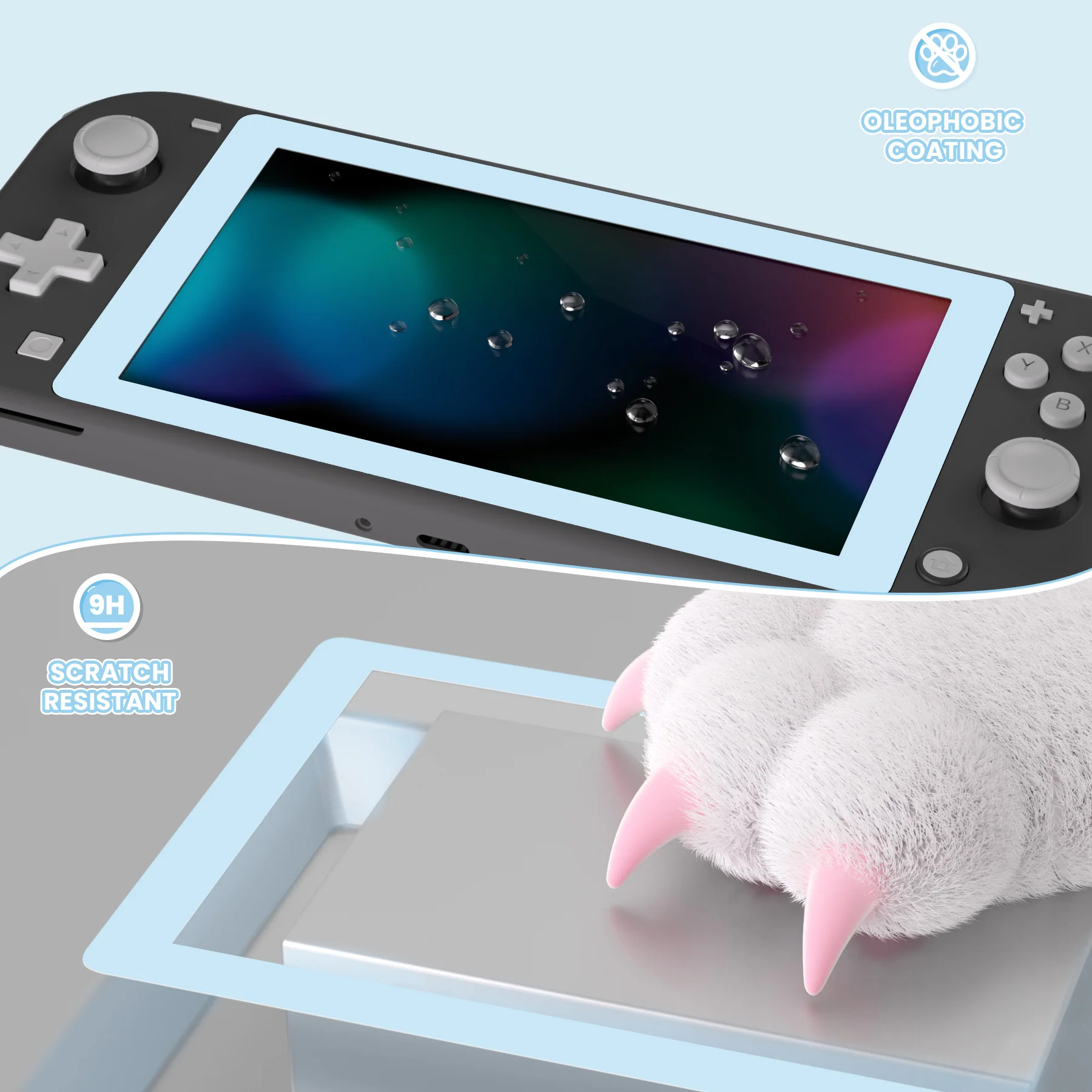 eXtremeRate 2 Pack Anti-Scratch Transparent HD Tempered Glass Screen Protector for Nintendo Switch Lite - Sky Blue Border - Image 5